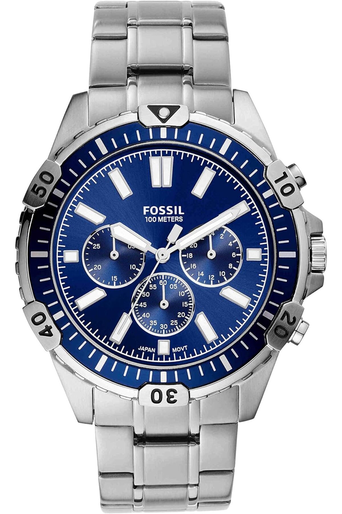 Fossil-Men's Garrett Stainless Steel Quartz Dress Chronograph Watch One Size Silver/Blue 1