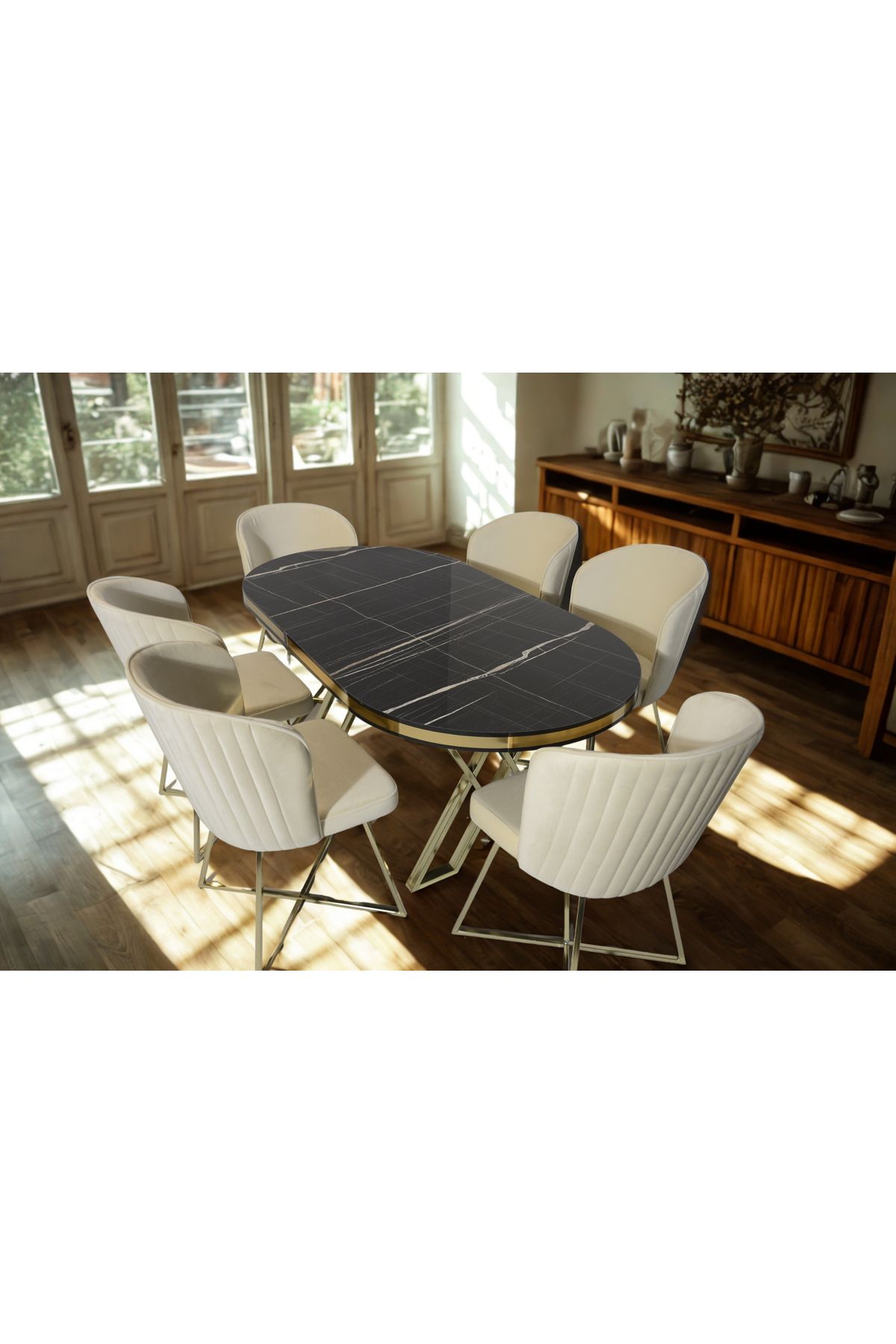 ÜNALMIŞ SALON VE MUTFAK YEMEK MASASI TAKIMI 90X170 ( MASA VE 6 SANDALYE )