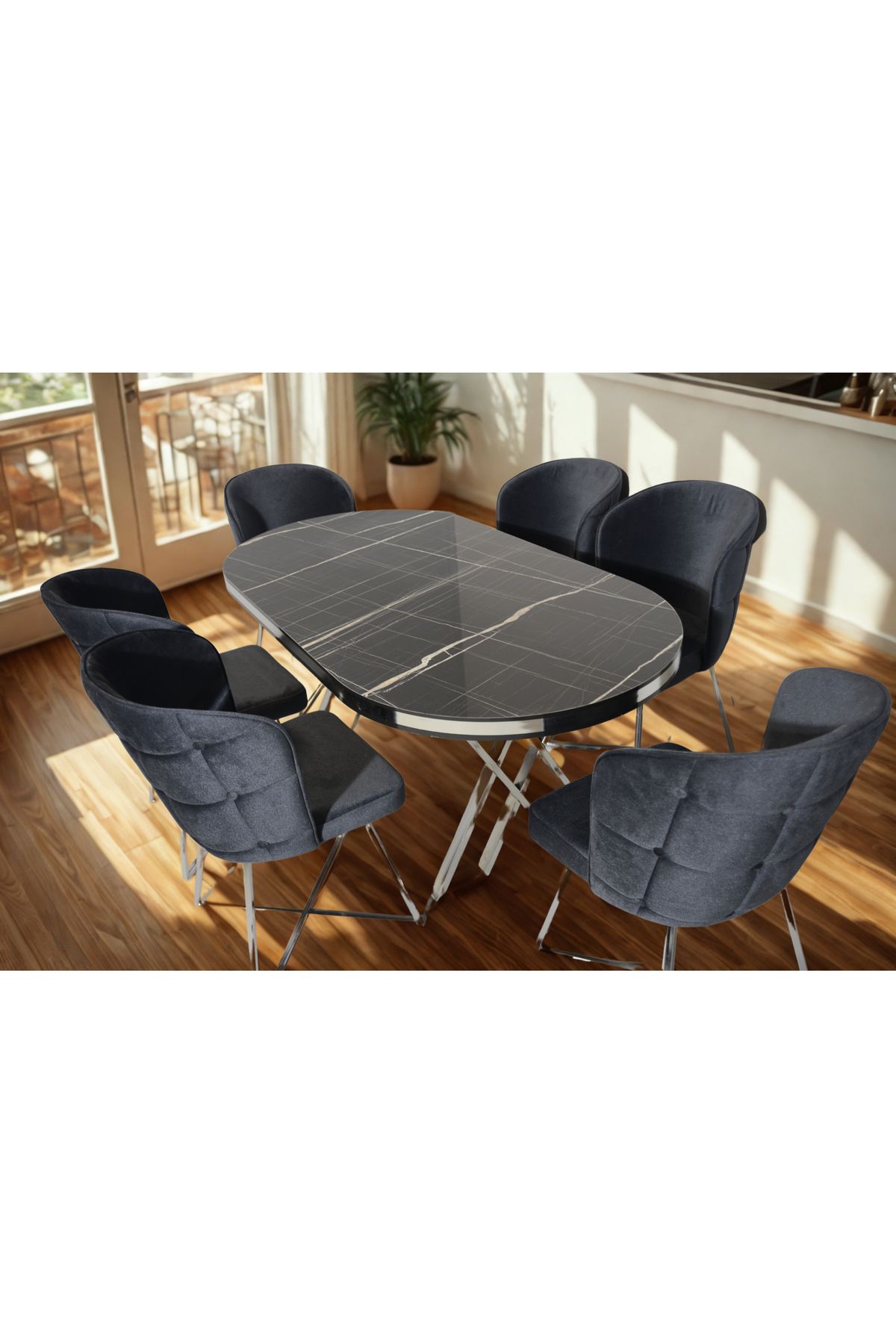 ÜNALMIŞ SALON VE MUTFAK YEMEK MASASI TAKIMI 90X170 ( MASA VE 6 SANDALYE )