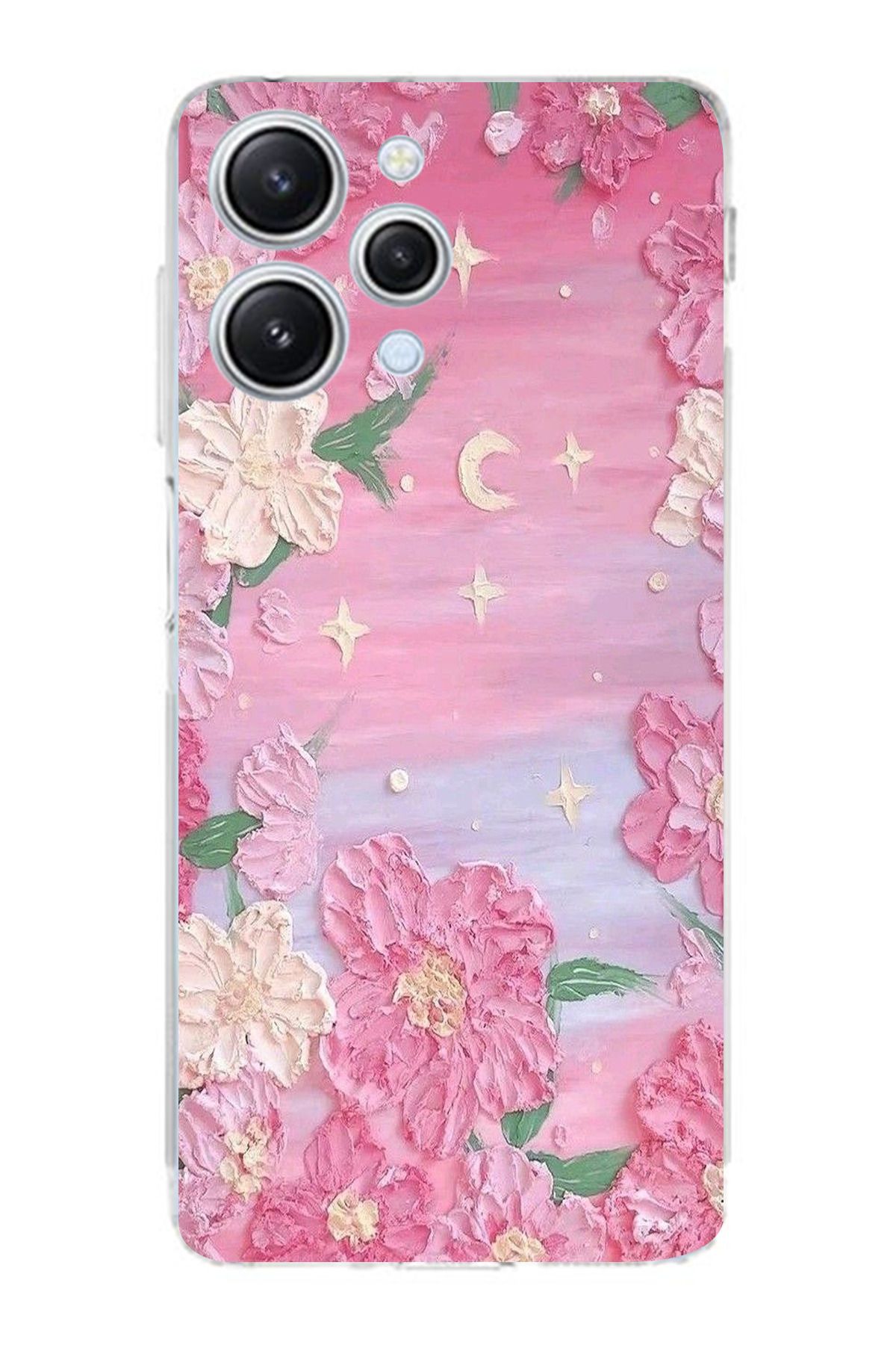 moonset Xiaomi Redmi 12 Uyumlu Pastel Çiçekler Tasarımlı Baskılı Şeffaf Telefon Kılıfı