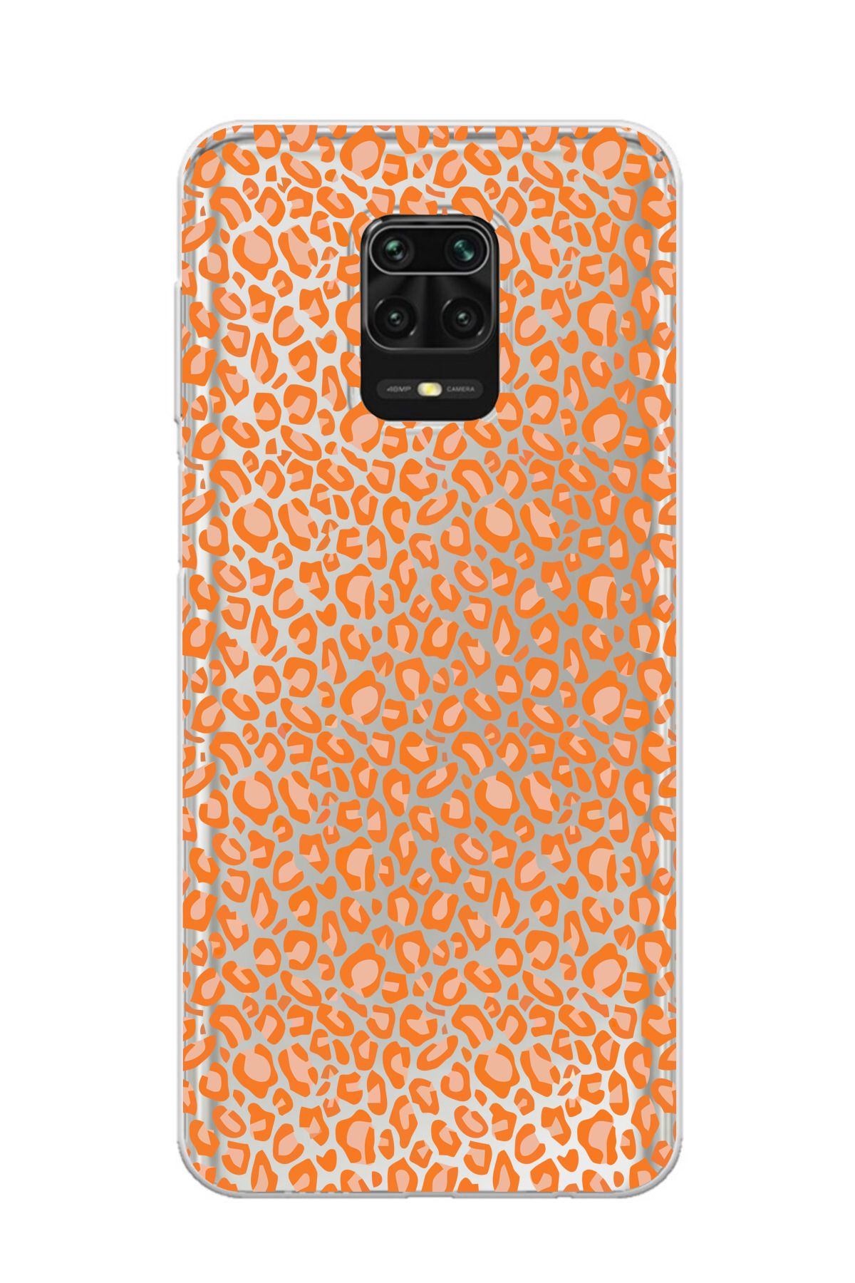 moonset Xiaomi Redmi Note 9 Pro / Note 9S Uyumlu Turuncu Leopar Tasarımlı Baskılı Şeffaf Telefon Kılıfı