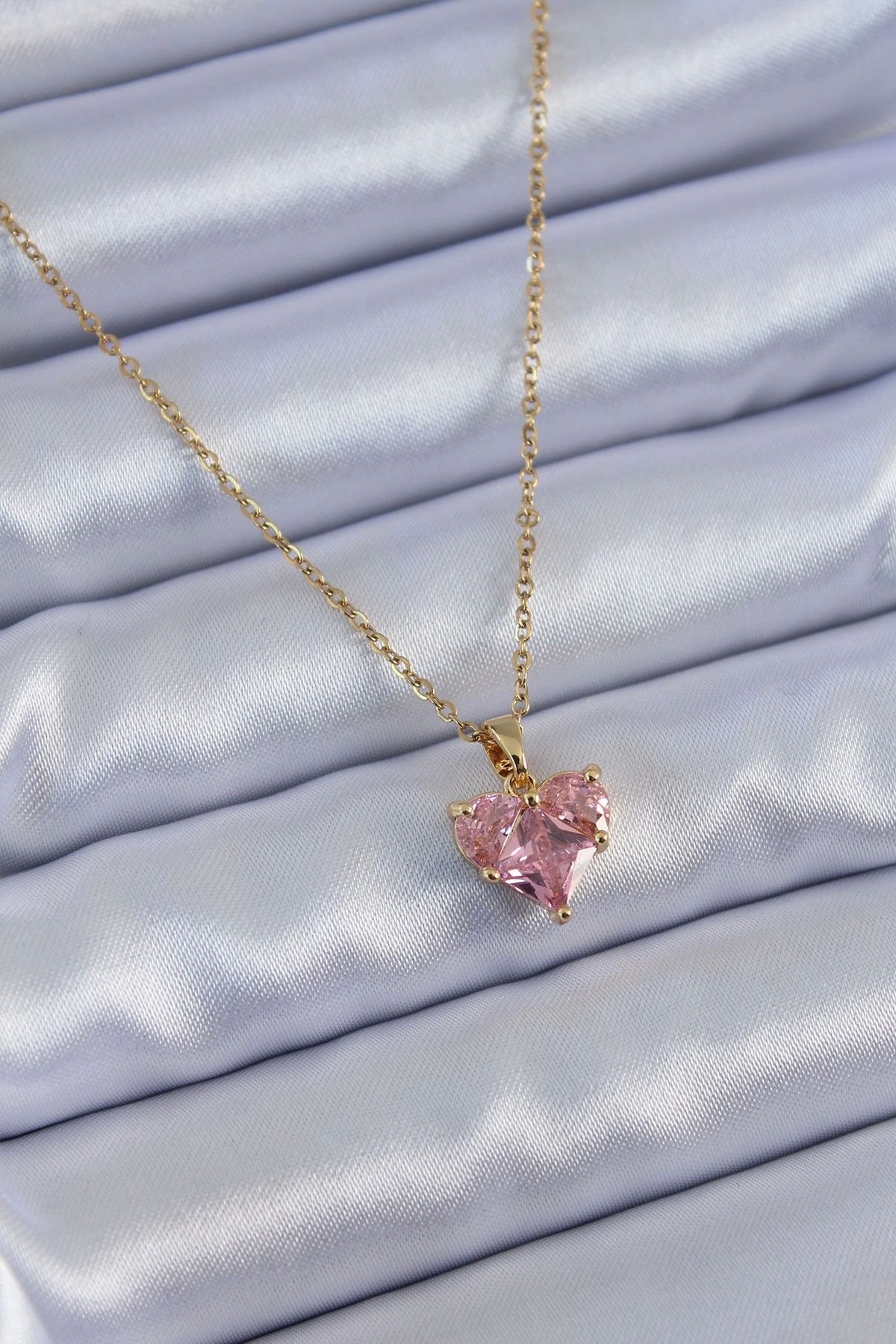 Clariss 316L Çelik Gold Renk Kristal Kalp Model Kadın Kolye