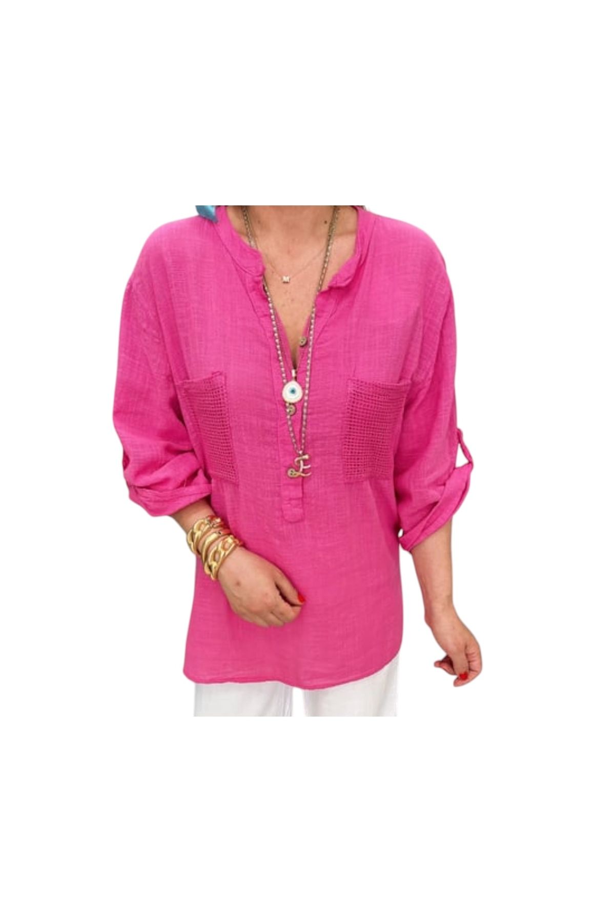 PHUTİ COLLECTION İTALYAN %100 KOTON FİLE DETAYLI BLUZ