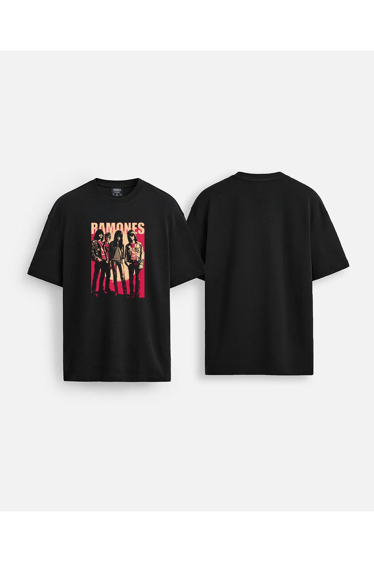 sielta Ramones Müzik Grubu Baskılı Bisiklet Yaka Oversize Siyah Tişört T-shirt