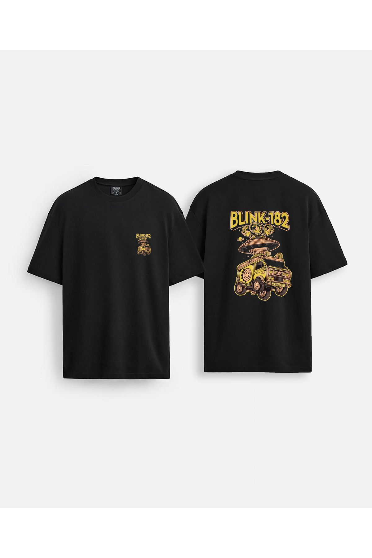 Darkia Blink-182 Müzik Grubu Baskılı Bisiklet Yaka Oversize Çift Taraflı Siyah Tişört T-shirt