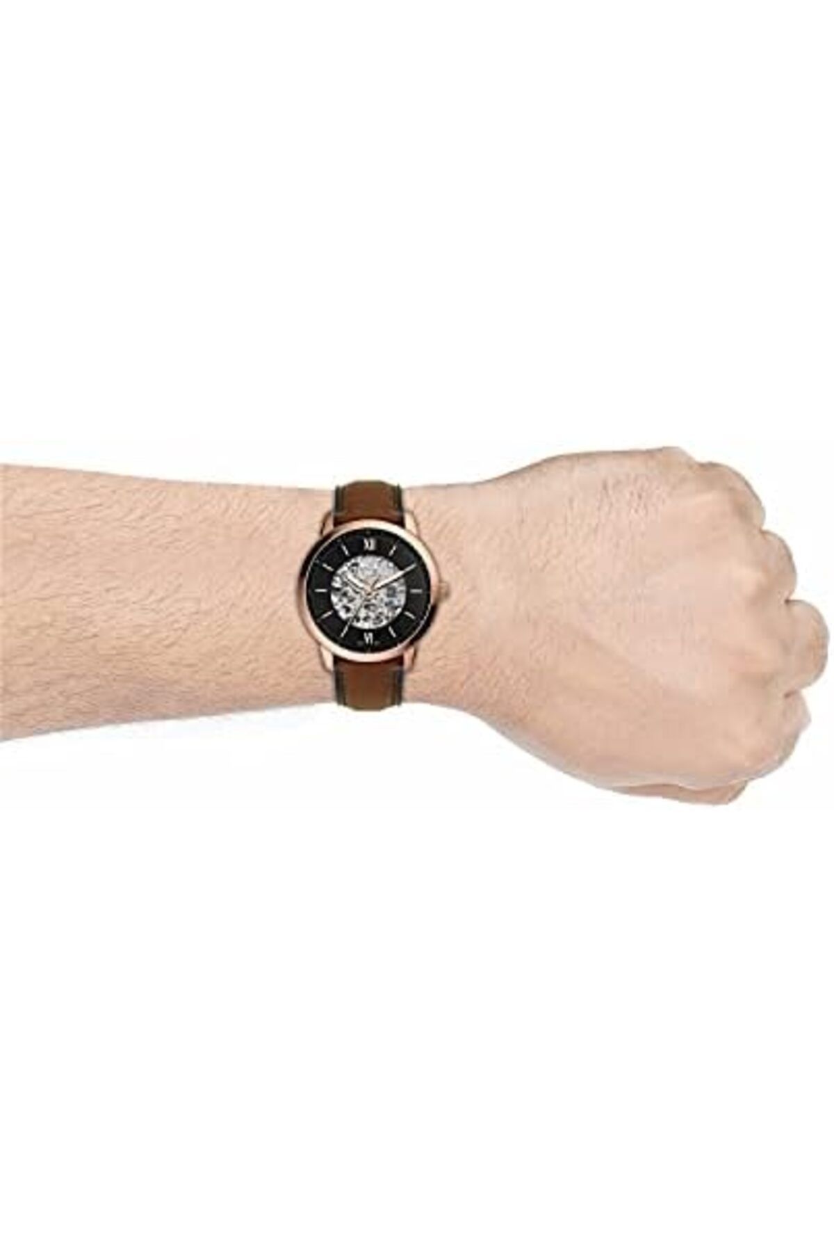Fossil-Men's Neutra Automatic Stainless Steel and Eco Leather Three-Hand Skeleton Watch, Color: Rose 8