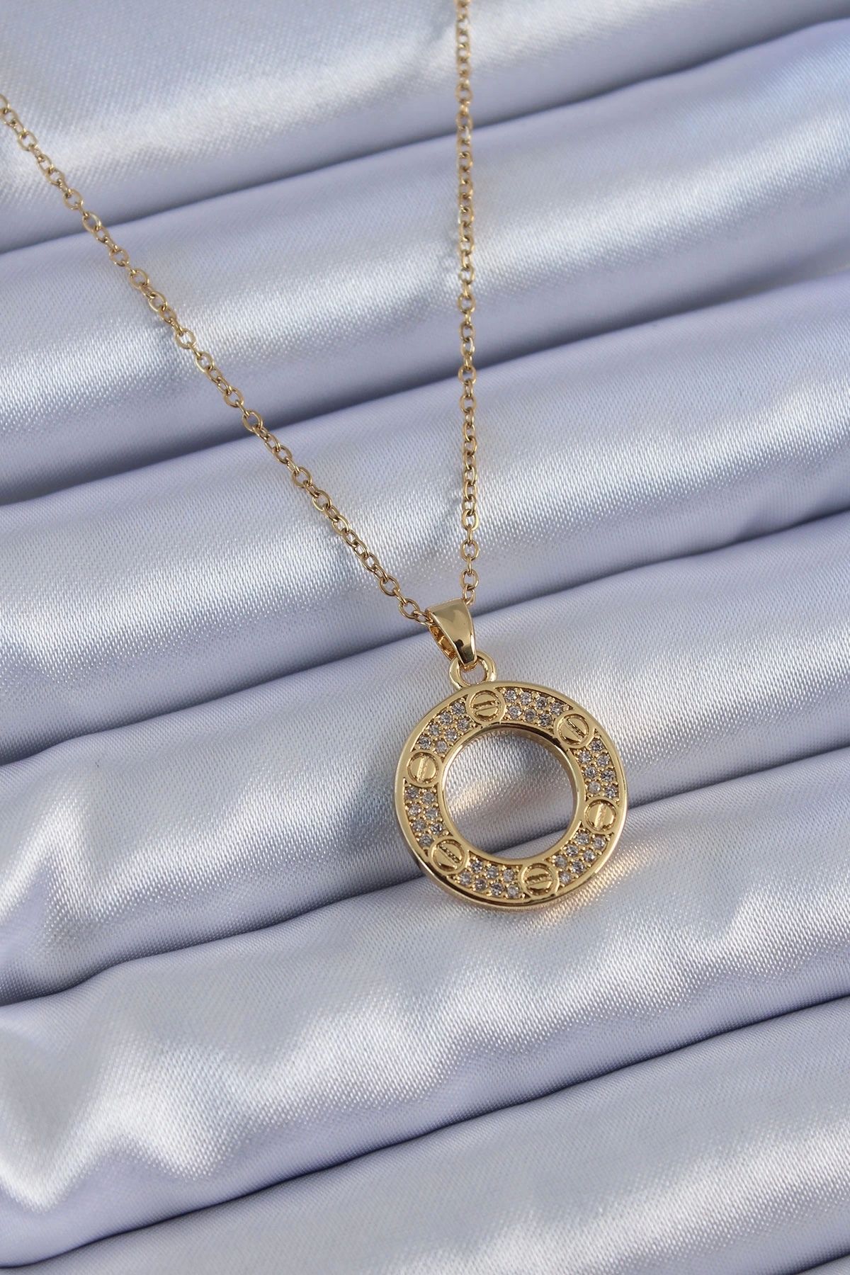 Clariss 316L Çelik Gold Renk Zirkon Taşlı Model Kadın Kolye
