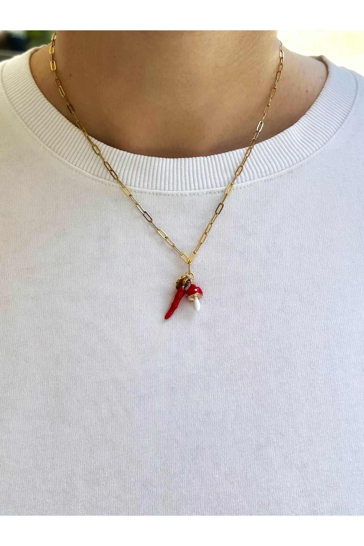 Serenity Atelier Yeni Sezon Gold Çelik Mantar Detaylı Kolye (45cm Boyutlarındadır.)