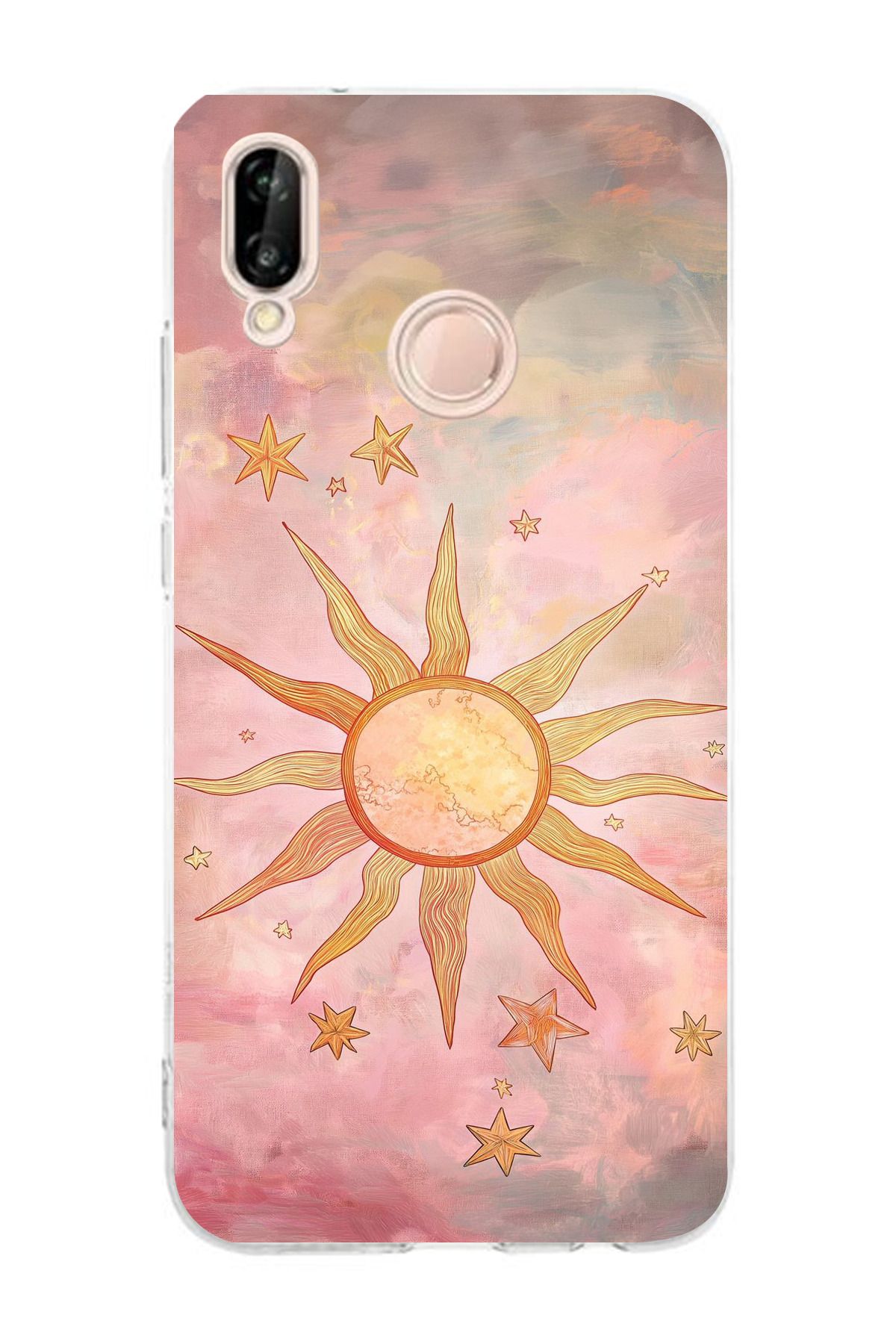 moonset Huawei P20 Lite Uyumlu Güneş Tasarımlı Baskılı Şeffaf Telefon Kılıfı