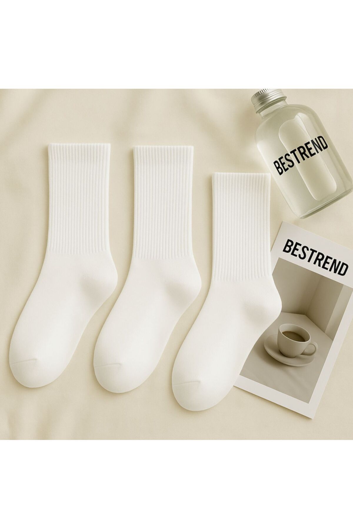 Bestrend 3'lü Beyaz Unisex Tenis Çorap %100 Pamuk