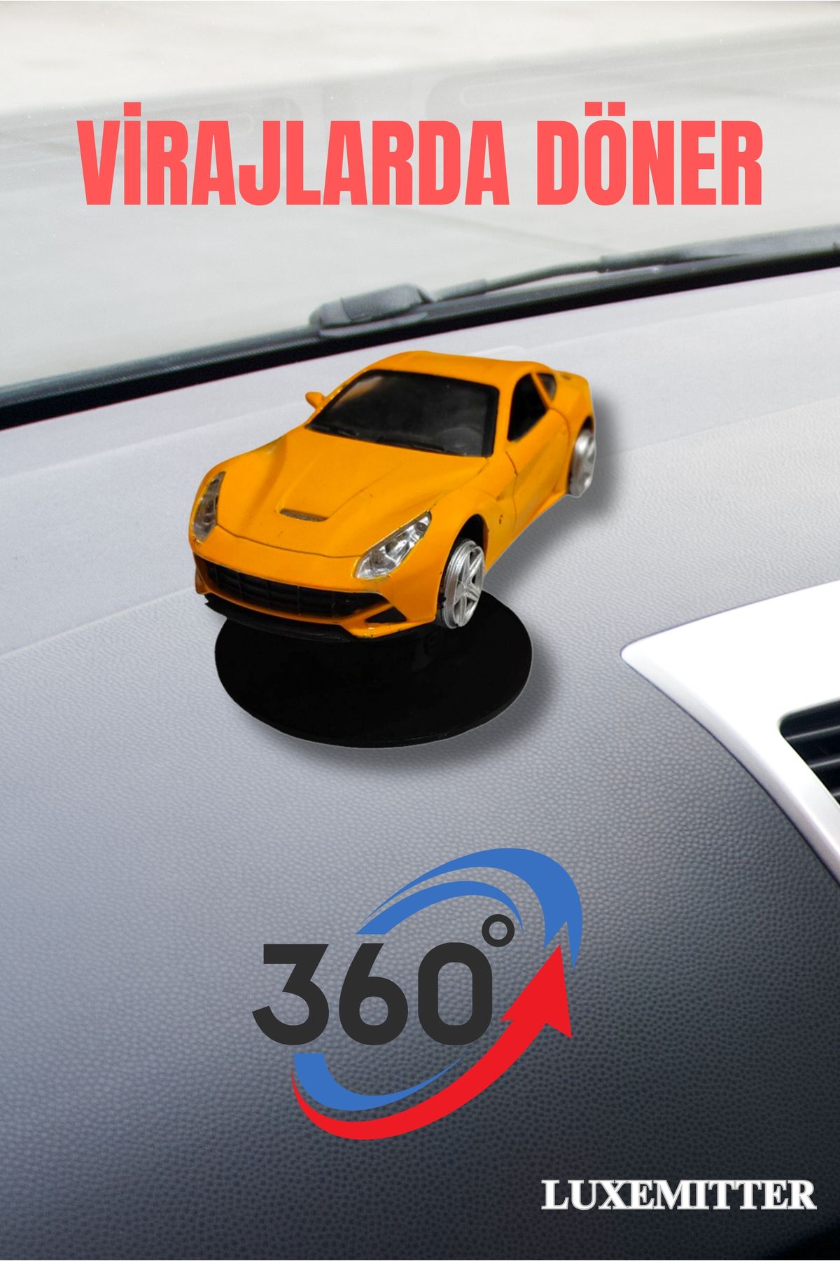 Luxemitter 360 Derece Dönen Diecast Oyuncak Araba Standı Araç Içi Hareketli Torpido Aksesuar Sallanan Oto Süsü