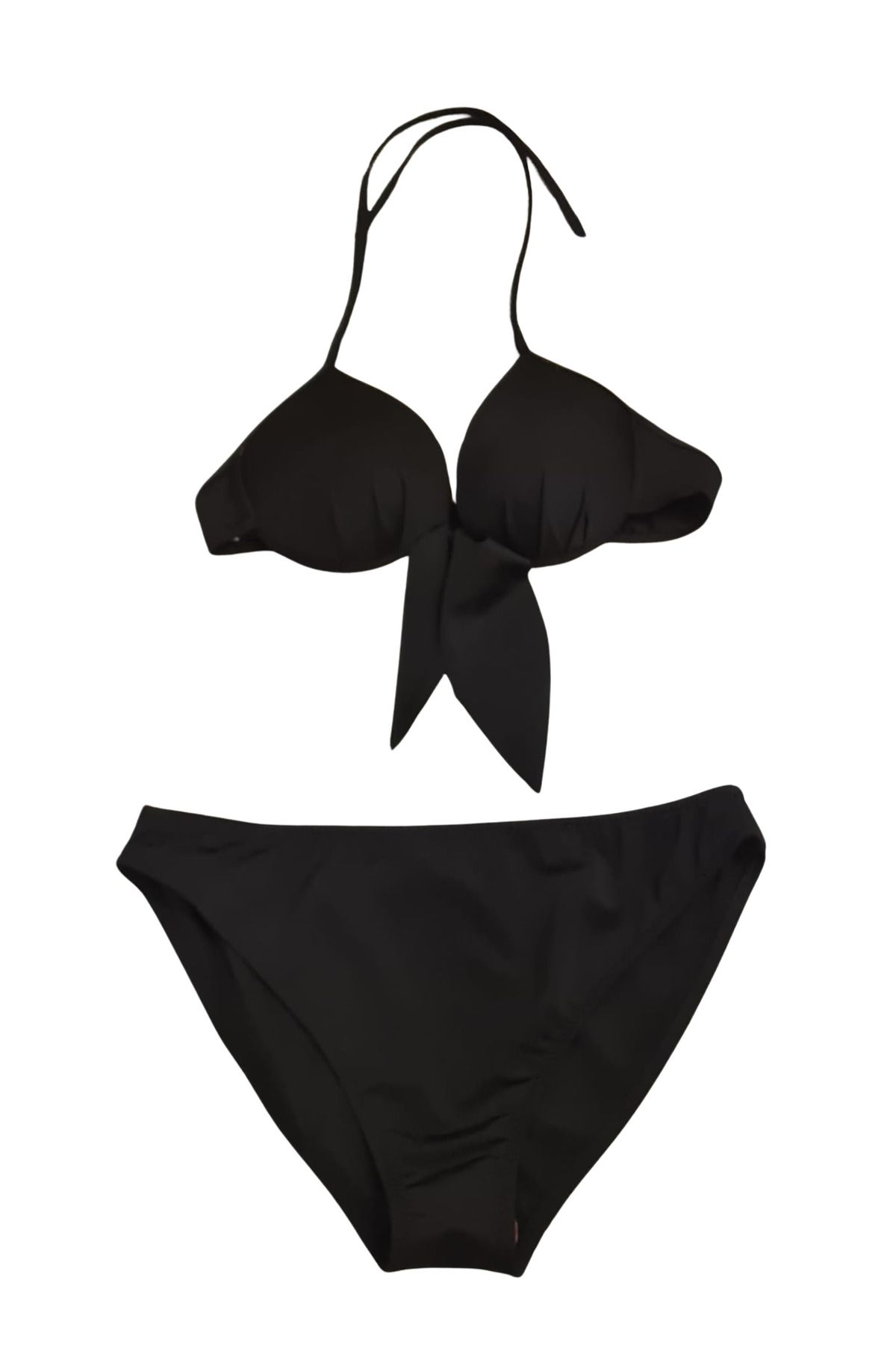 Butik Çağrı Mayo Siyah Brazilian Fiyonk Detaylı Dolgulu Destekli Push-Up Bikini Üstü