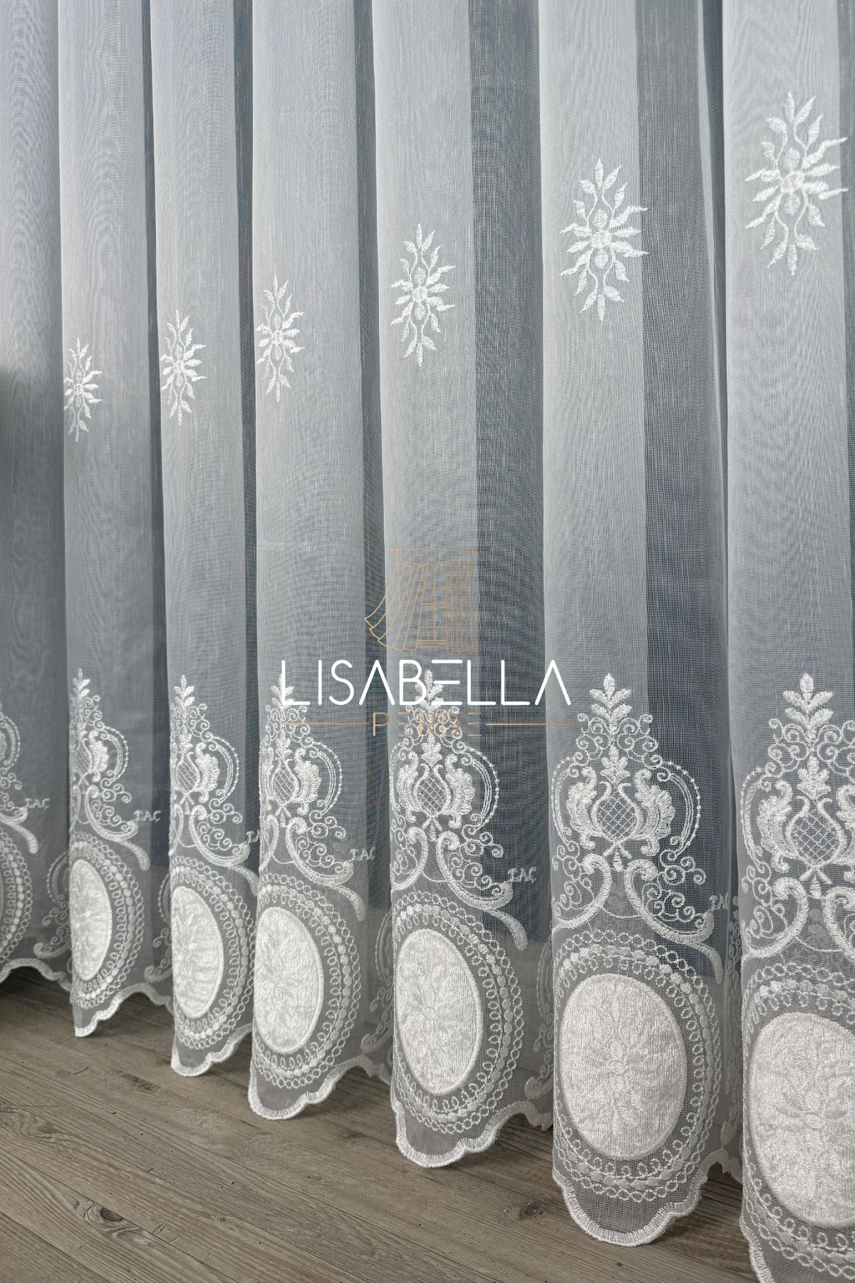LisabellaHome Sultan Esintisi ttm Zeminli Yumuşak Dökümlü Kadife Kord Nakış Ağır Tül Perde(1x2.5 Pileli Dikilmiş)