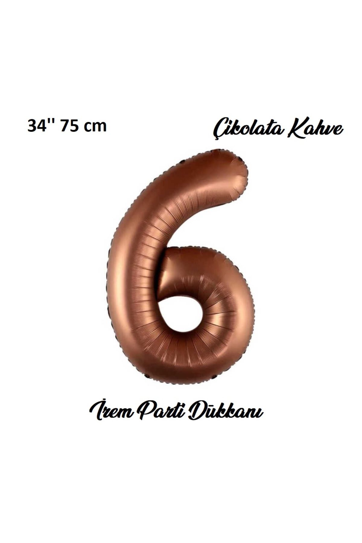 İrem Parti Dükkanı Retro Çikolata Kahve, Kahverengi 6 Yaş Rakam Balon 74 Cm 34 Inç