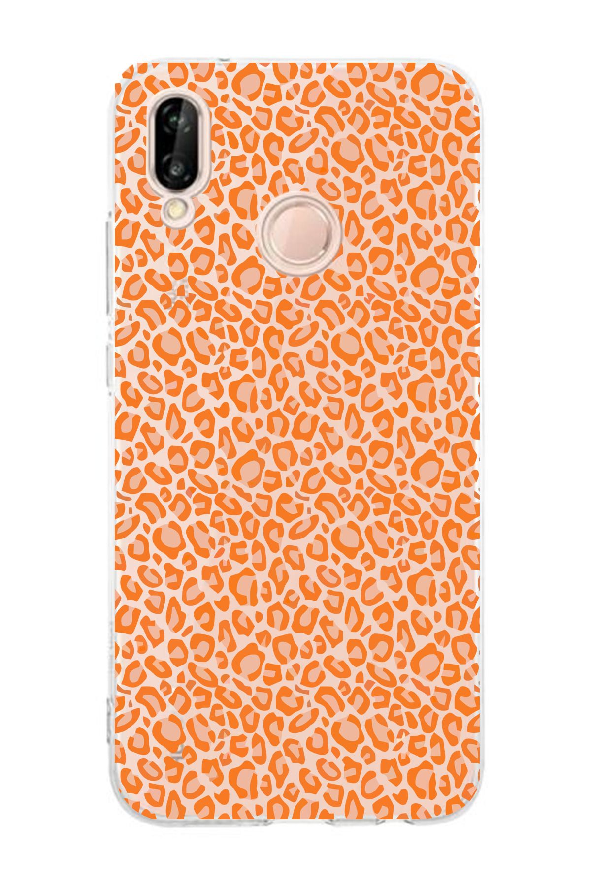moonset Huawei P20 Lite Uyumlu Turuncu Leopar Tasarımlı Baskılı Şeffaf Telefon Kılıfı