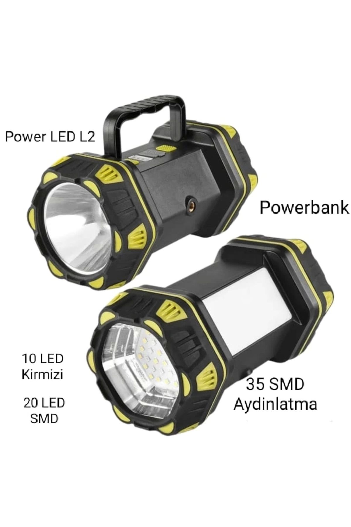 YNT İthalat F-262 Yeni Güçlü Çift Taraflı Taşınabilir Spot Ve Işıldak Usb Powerbank Şarjlı Fener