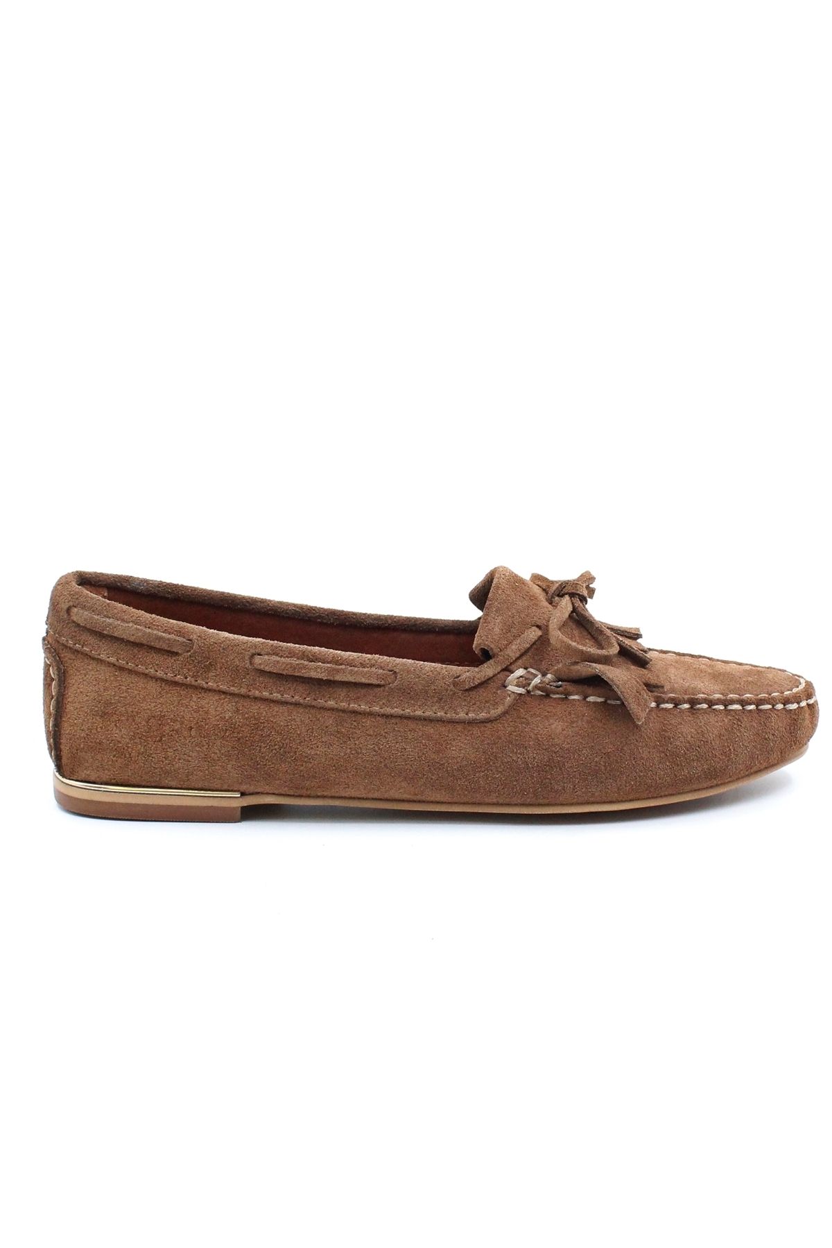 West To West Taba Süet Kadın Loafer Ayakkabı | Püsküllü Rahat Günlük Model