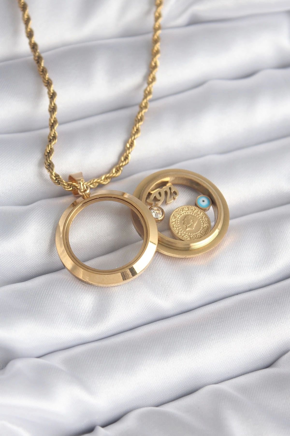 Clariss 316L Çelik Gold Renk Açılabilir Fanus Model Kadın Kolye