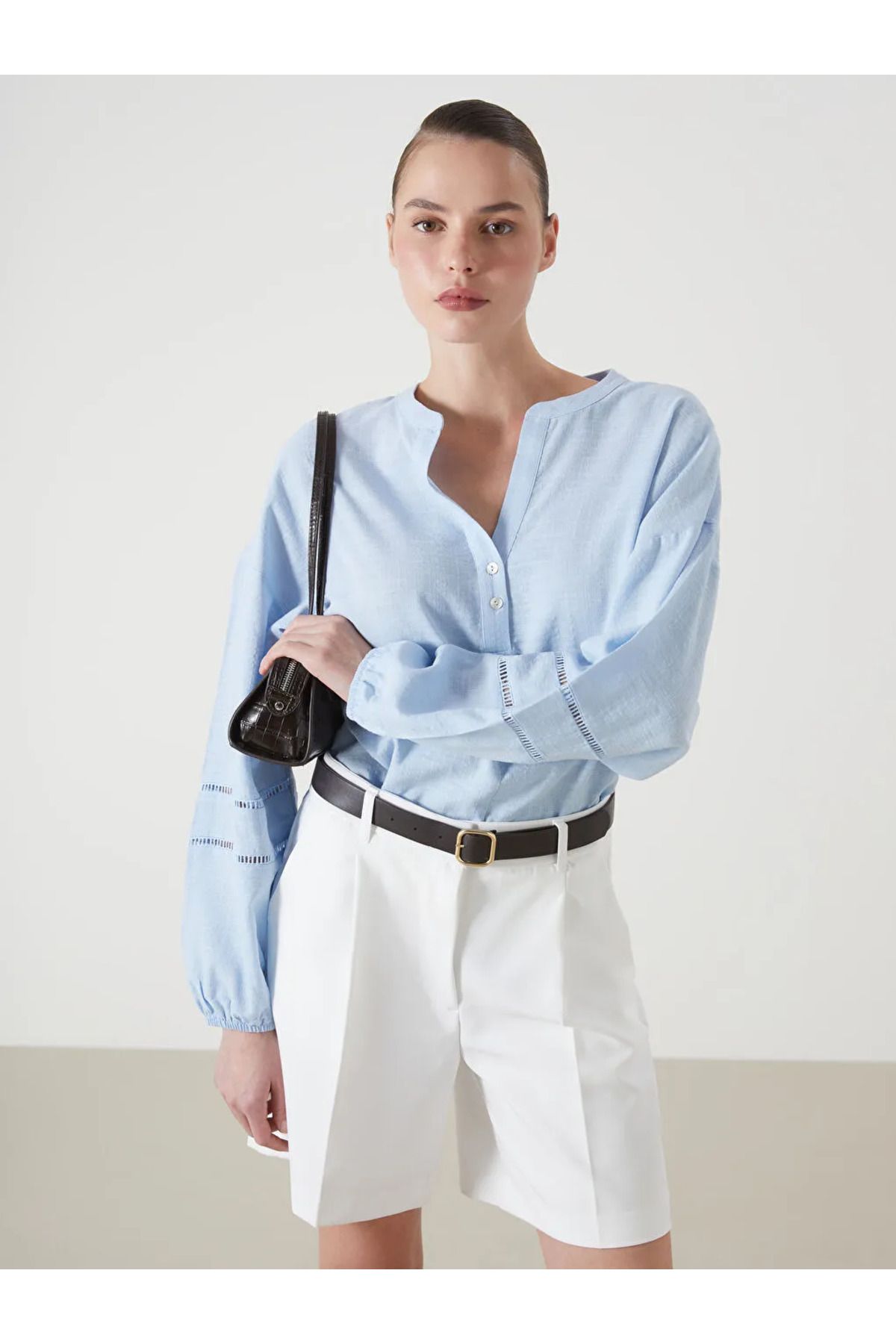 LC Waikiki LCW Vision Mavi Kaçık Yaka Oversize Kadın Bluz