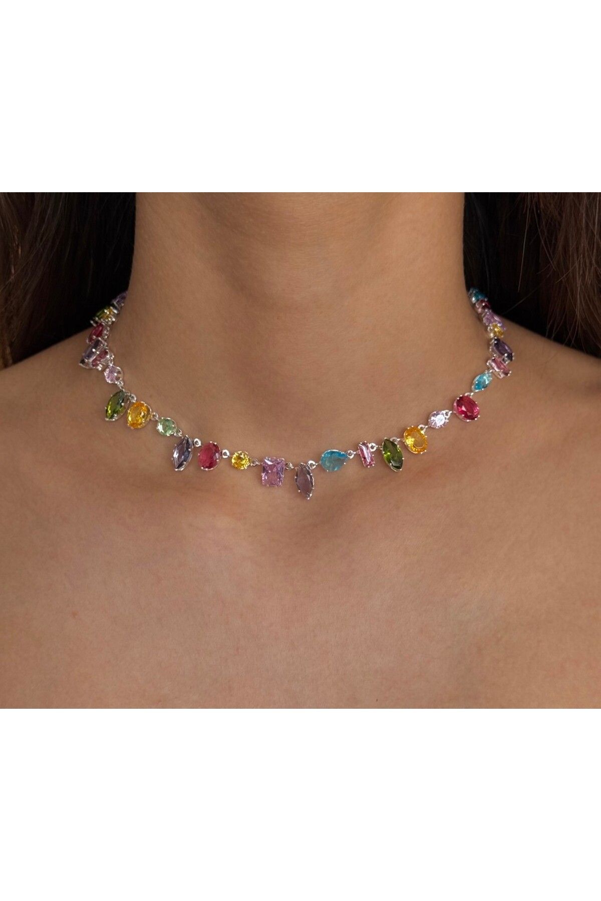 H&B Design Çelik Silver Baget Taşlı Choker