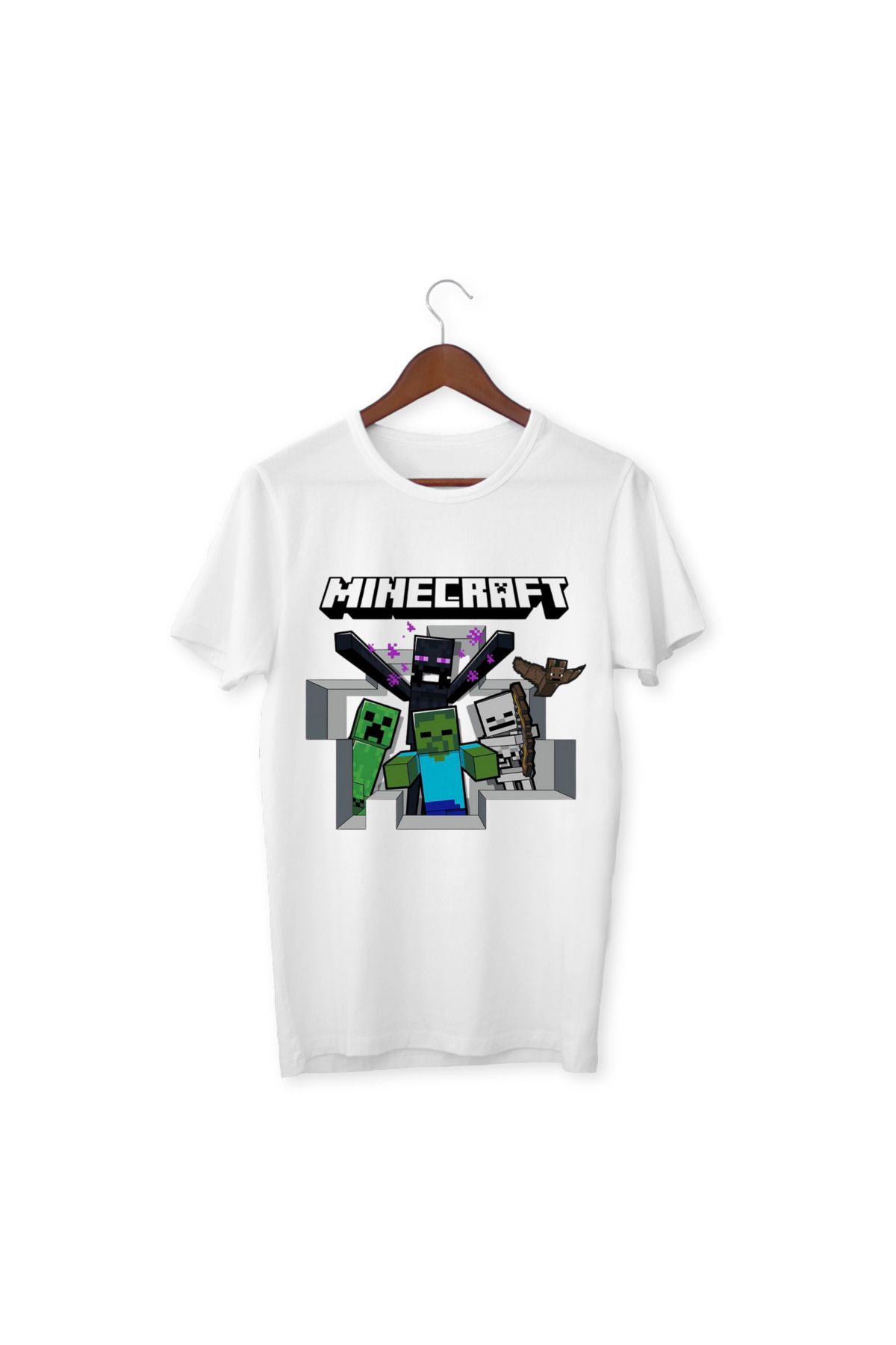 ALPŞAN TİCARET Mınecraft Çocuk Yetişkin Beyaz T-shirt Unisex Çocuk Tişört