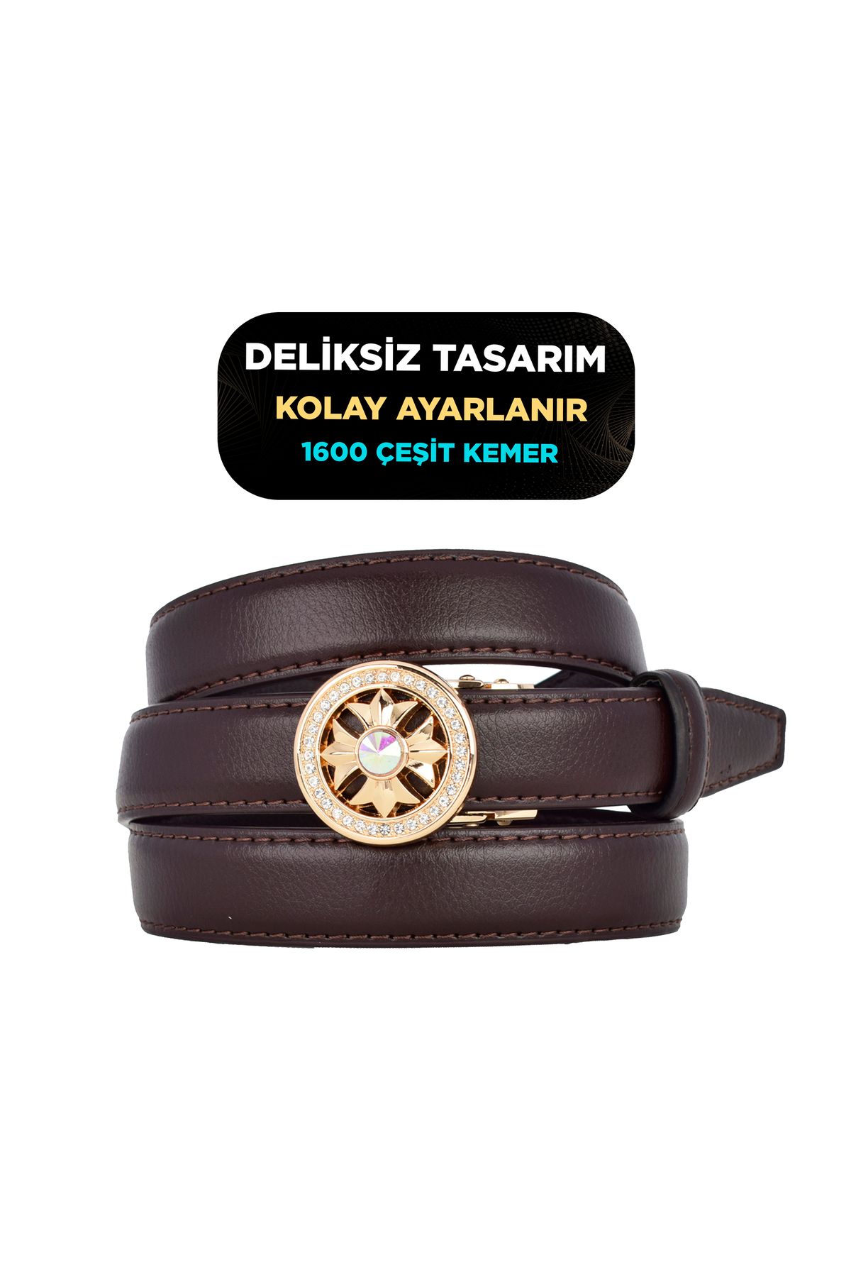 GoDeri Otomatik Tokalı, Deliksiz Koyu Kahverengi Kadın Kemeri, Pantolon Kemeri, Elbise Kemeri, 2.5 cm_auto