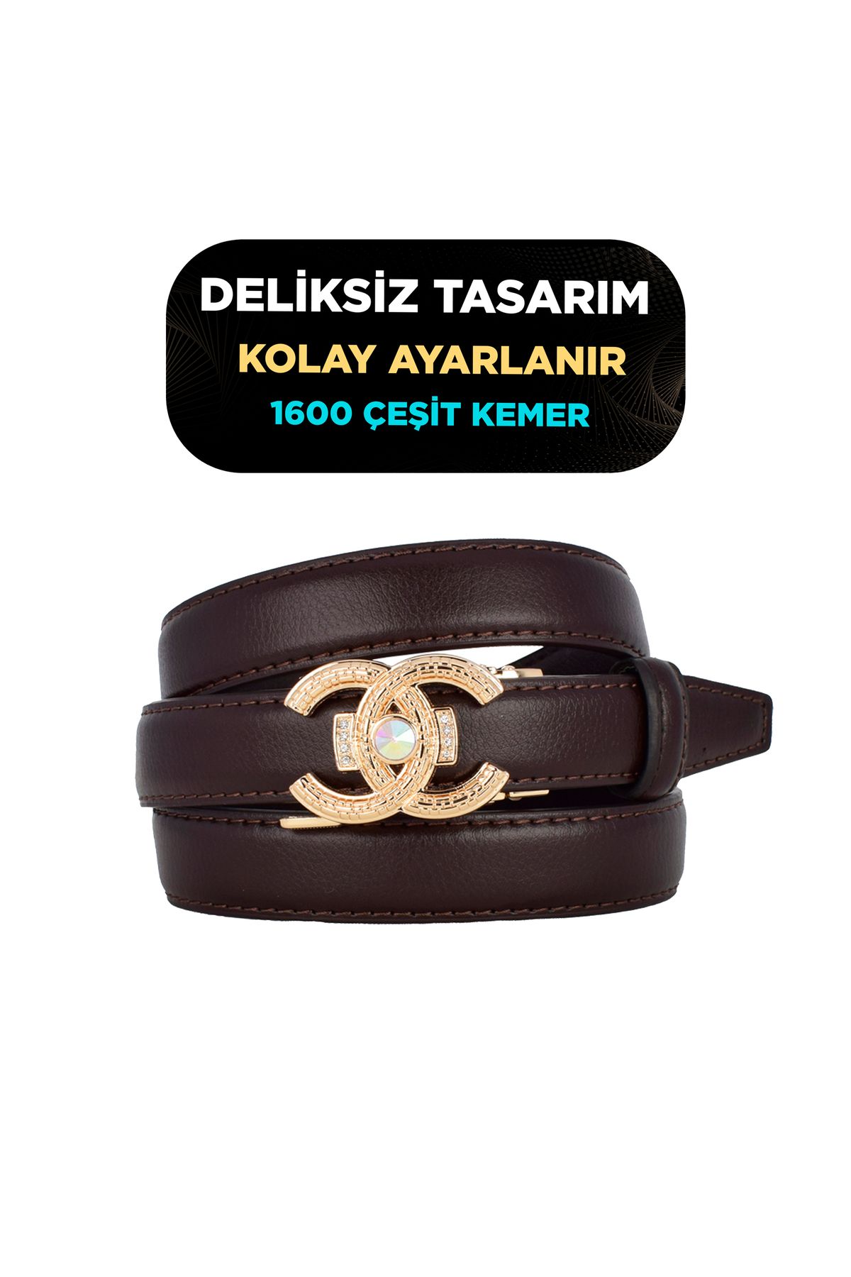 GoDeri Otomatik Tokalı, Deliksiz Koyu Kahverengi Kadın Kemeri, Pantolon Kemeri, Elbise Kemeri, 2.5 cm_auto