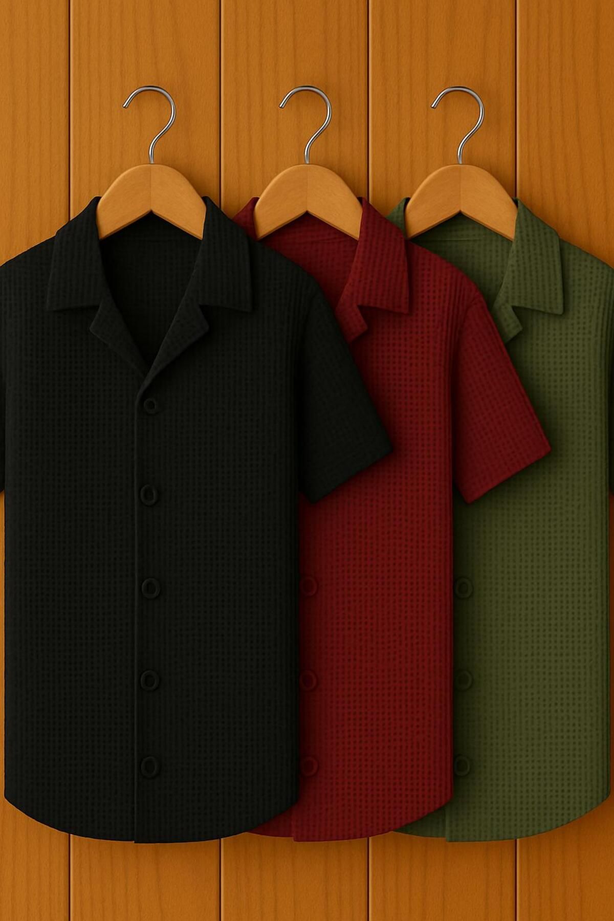 LC Waikiki 3'lü Slim Fit Kısa Kollu Düğmeli Ütü İstemeyen Şık Premium Erkek Spor Gömlek