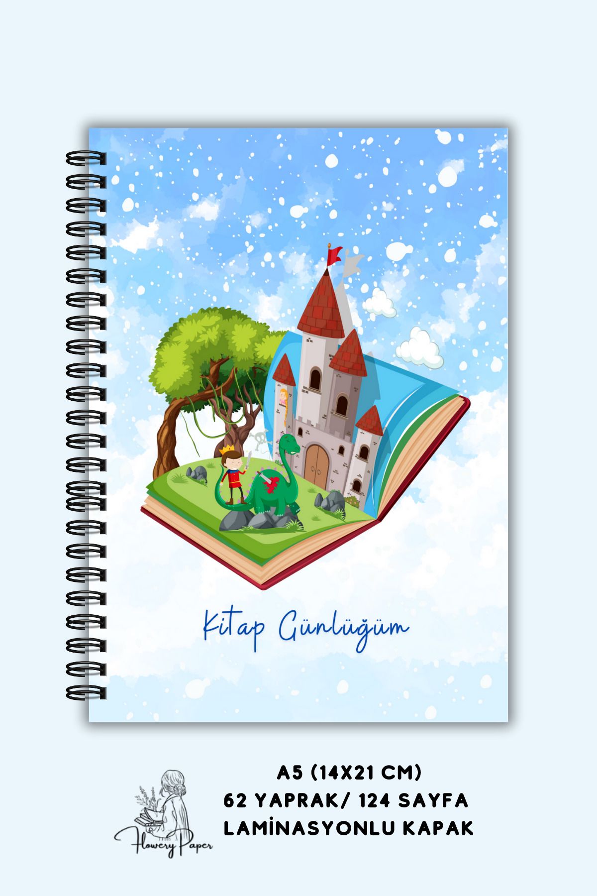 Flowery Paper Kitap Günlüğü , Çocuklar için okuma Günlüğü, Kitap, Defter ,Günlük ,62/124 sayfa