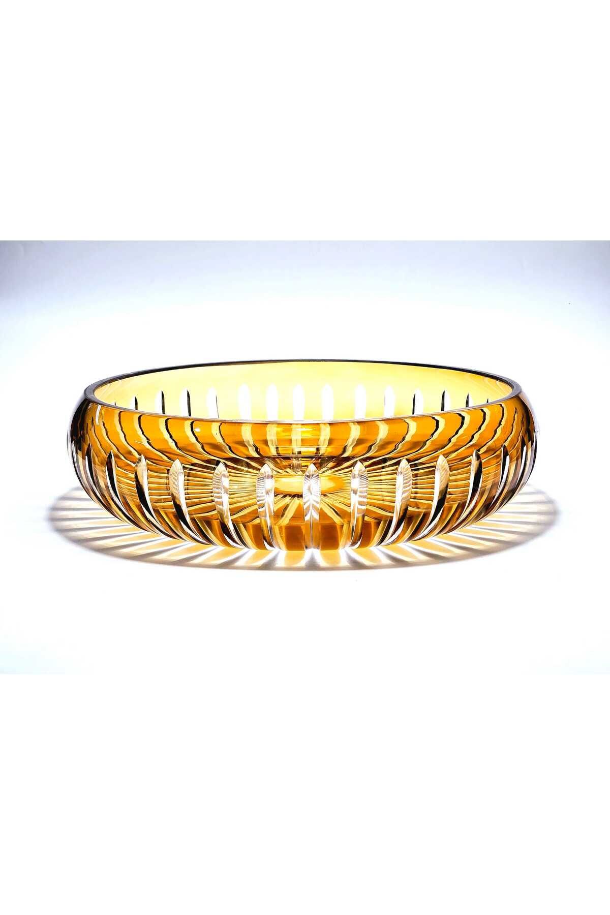 Kristal Market KESME KRİSTAL DEKOR 26 CM AMBER SOFRA SUNUM KASESİ