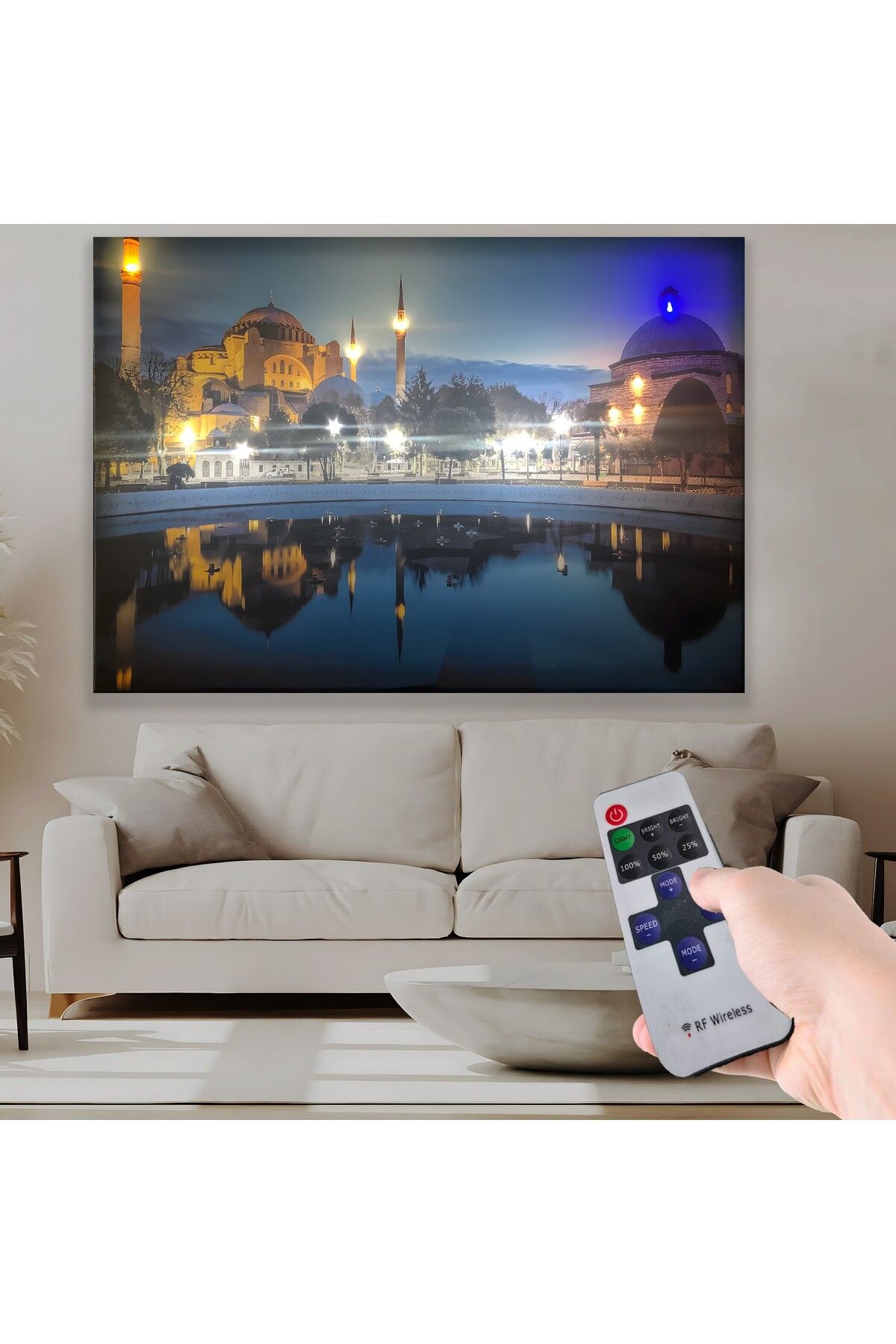 EMYA HOME Led Işıklı Uzaktan Kumandalı Cami Kanvas Tablo
