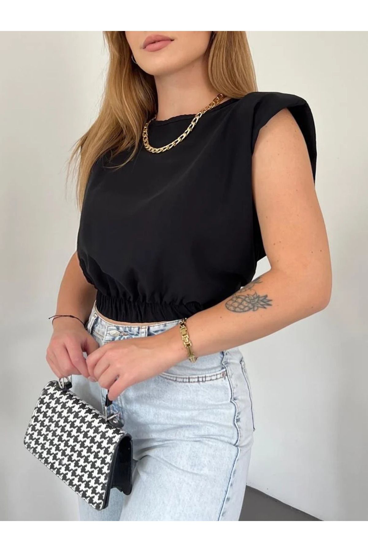 ZENNE TOPTAN Kadın Siyah Kolsuz Crop Bluz