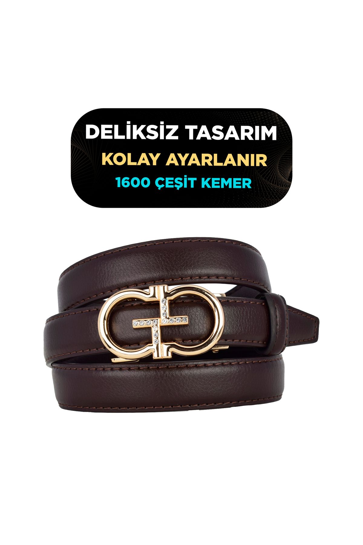 GoDeri Otomatik Tokalı, Deliksiz Koyu Kahverengi Kadın Kemeri, Pantolon Kemeri, Elbise Kemeri, 2.5 cm_auto