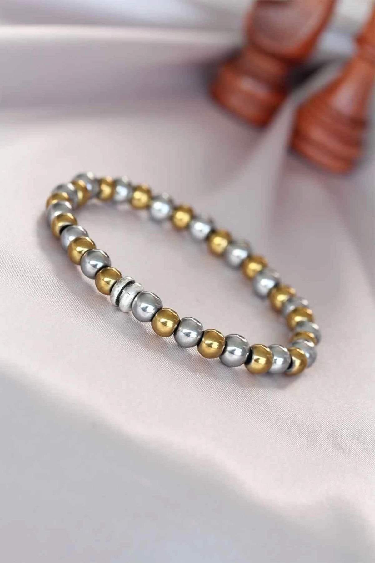 GLIMMERY Hematit Silver Gold Renk Doğal Taş Erkek Bileklik