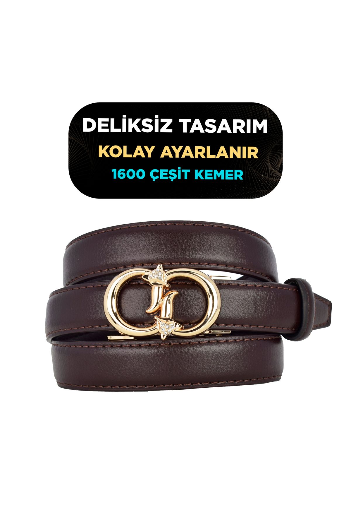 GoDeri Otomatik Tokalı, Deliksiz Koyu Kahverengi Kadın Kemeri, Pantolon Kemeri, Elbise Kemeri, 2.5 cm_auto