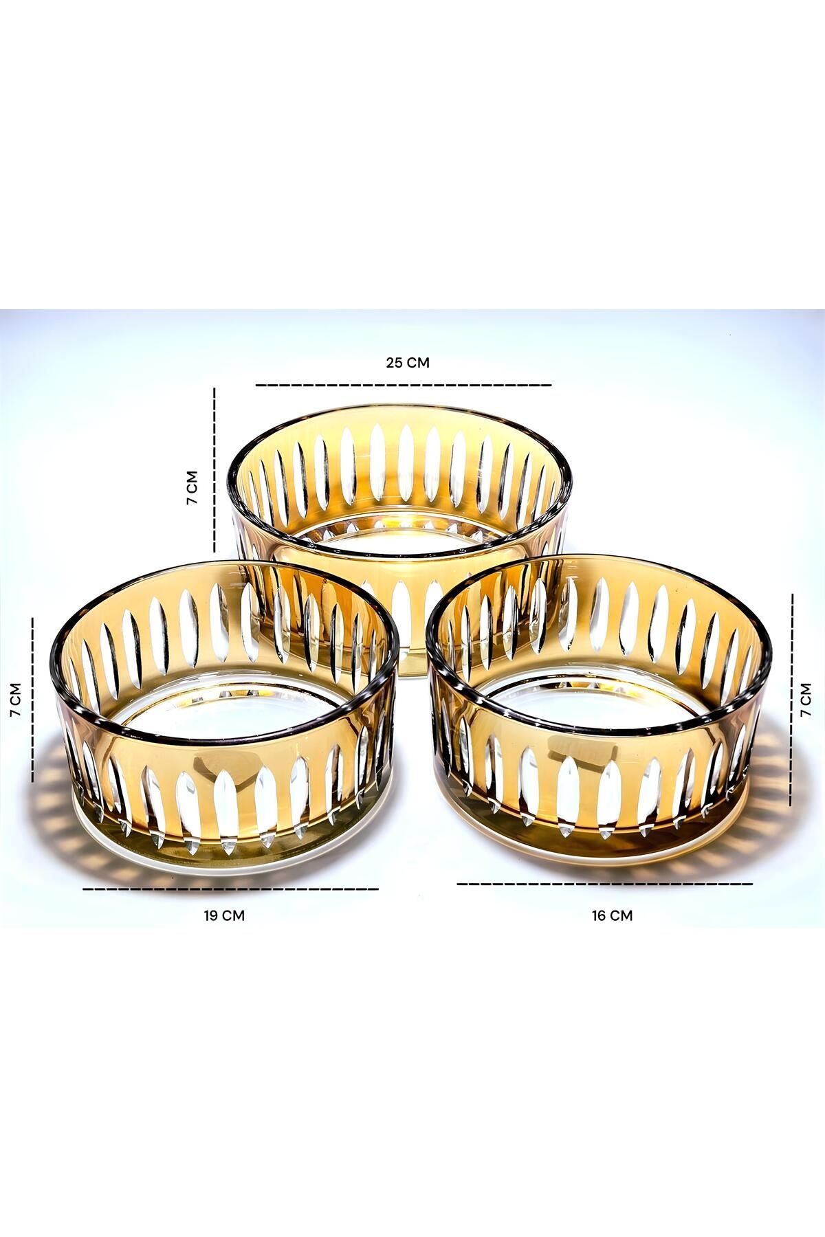 Kristal Market KESME KRİSTAL 3'LÜ AMBER SOFRA SUNUM SETİ