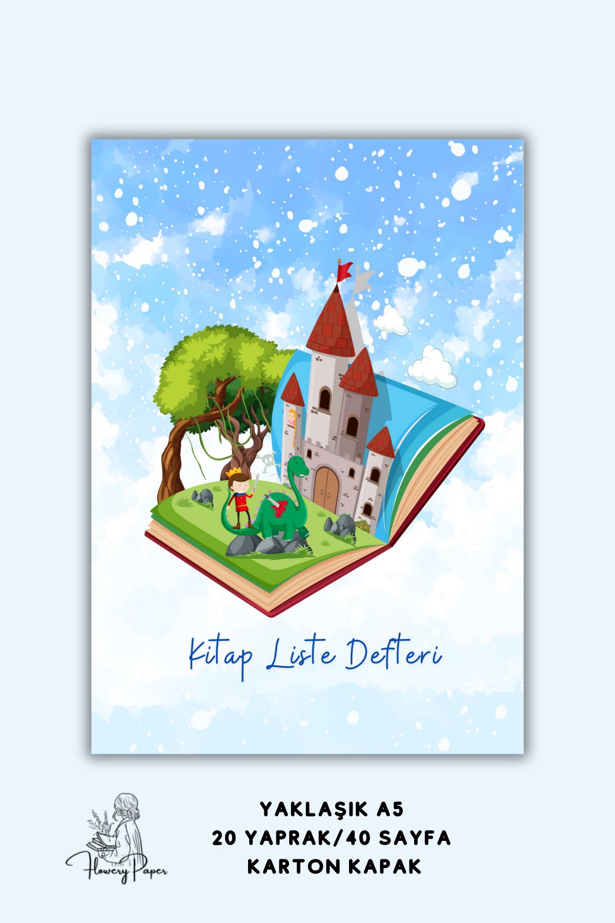 Flowery Paper Kitap Günlüğü , Çocuklar için okuma Günlüğü, Kitap, Defter ,Günlük ,62/124 sayfa