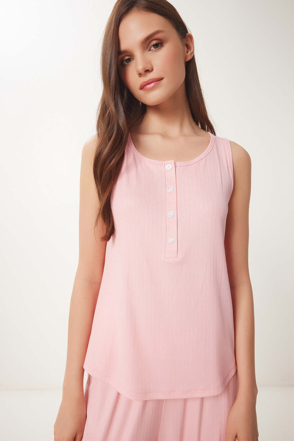  Happiness ?stanbul Kad?n Pembe Kolsuz Viskon Pijama Tak?m?