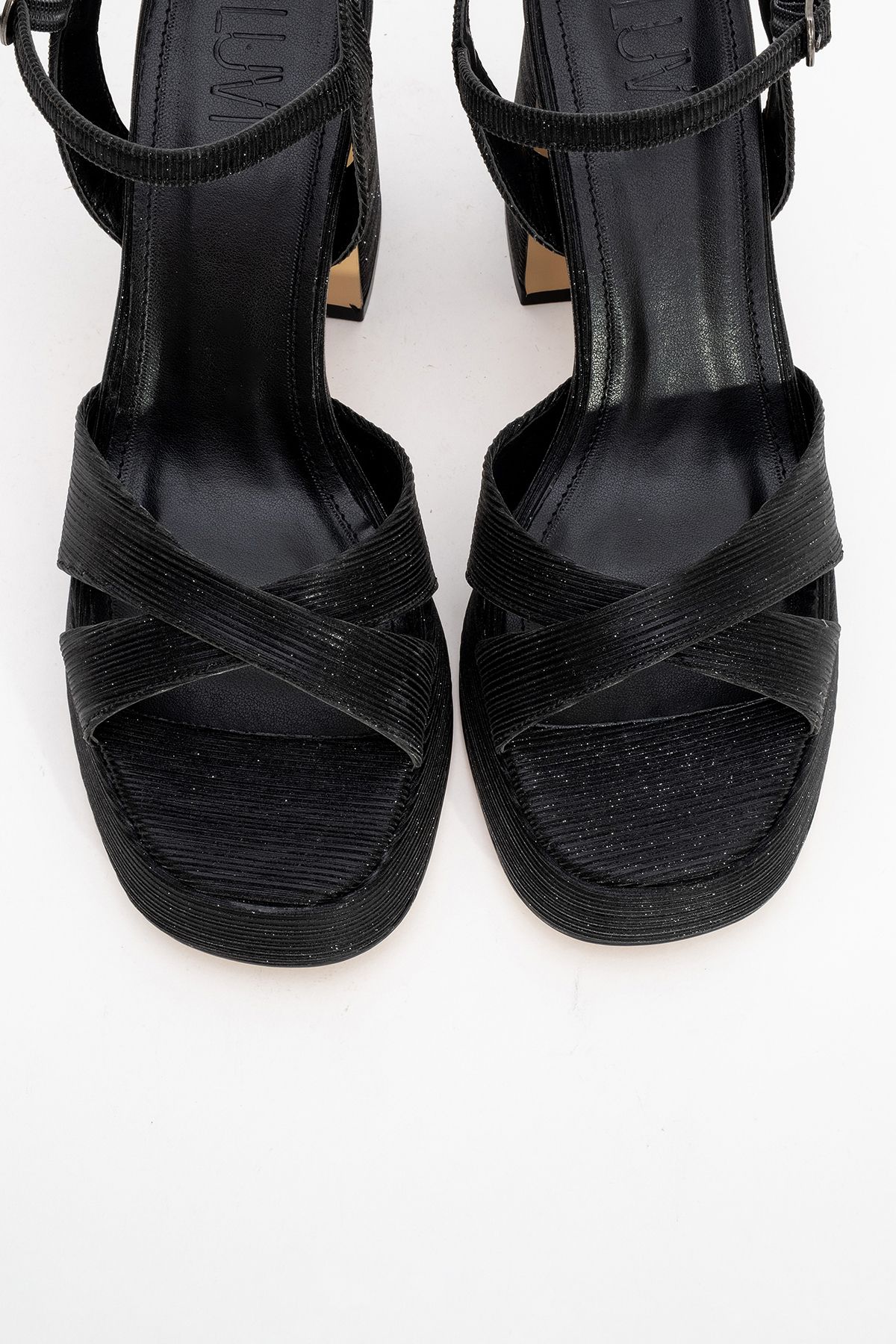 کفش پاشنه کلاسیک سیاه زنانه بلند سکوی Lello مشکی Striped luvishoes
