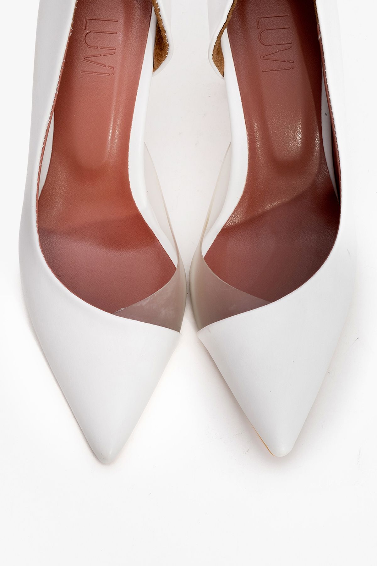 کفش پاشنه کلاسیک سفید زنانه 653 بلند پوست luvishoes