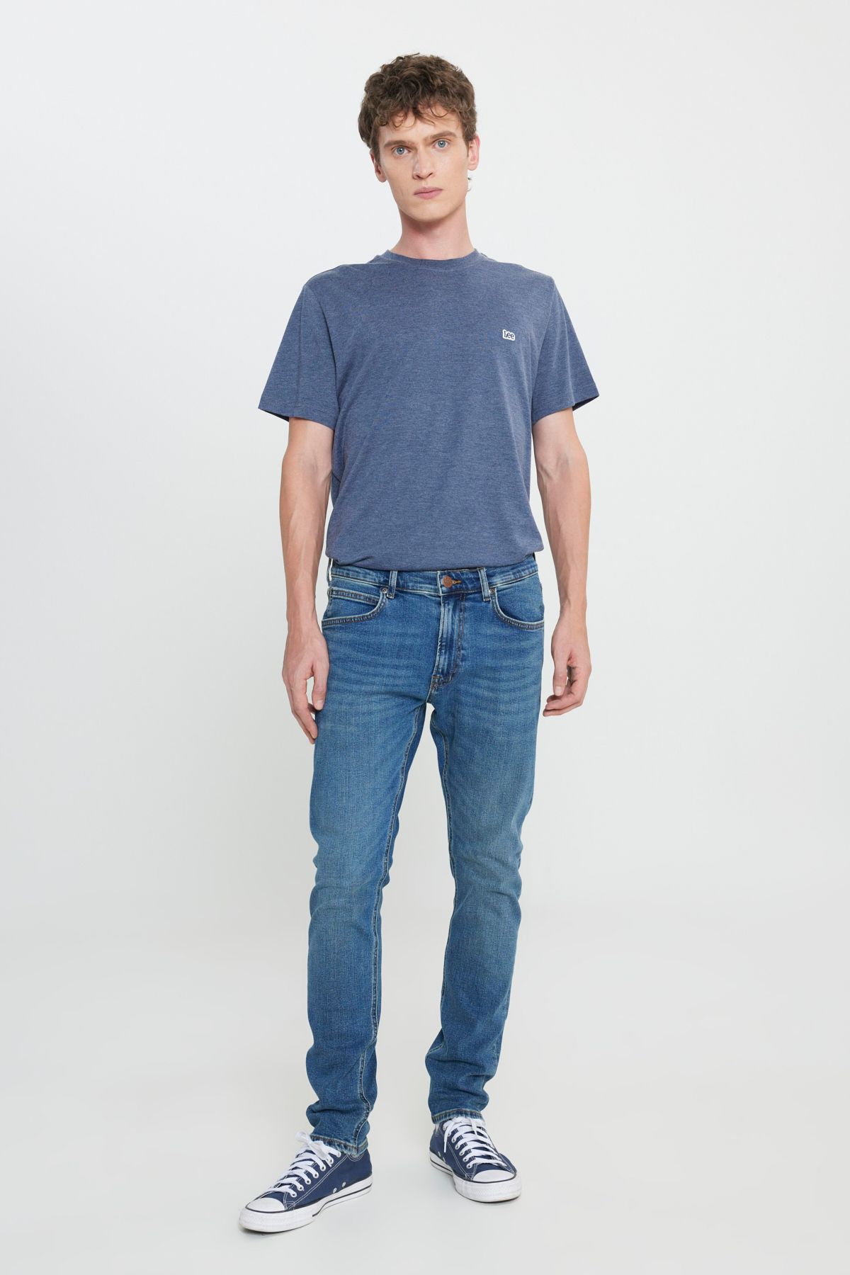 شلوار جین آبی مردانه کش دار Luke Slim Fit کمر کم Lee