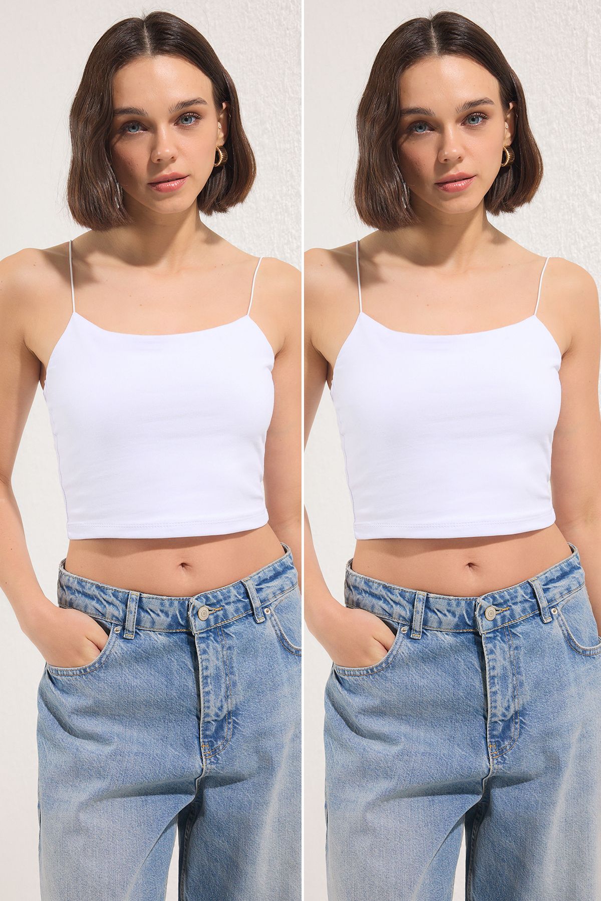 Trendyol Collection-Weiß-weißes 2er-Pack Baumwoll-Crop-Top mit Spaghettiträgern, Tanktop twooss21al0196 1