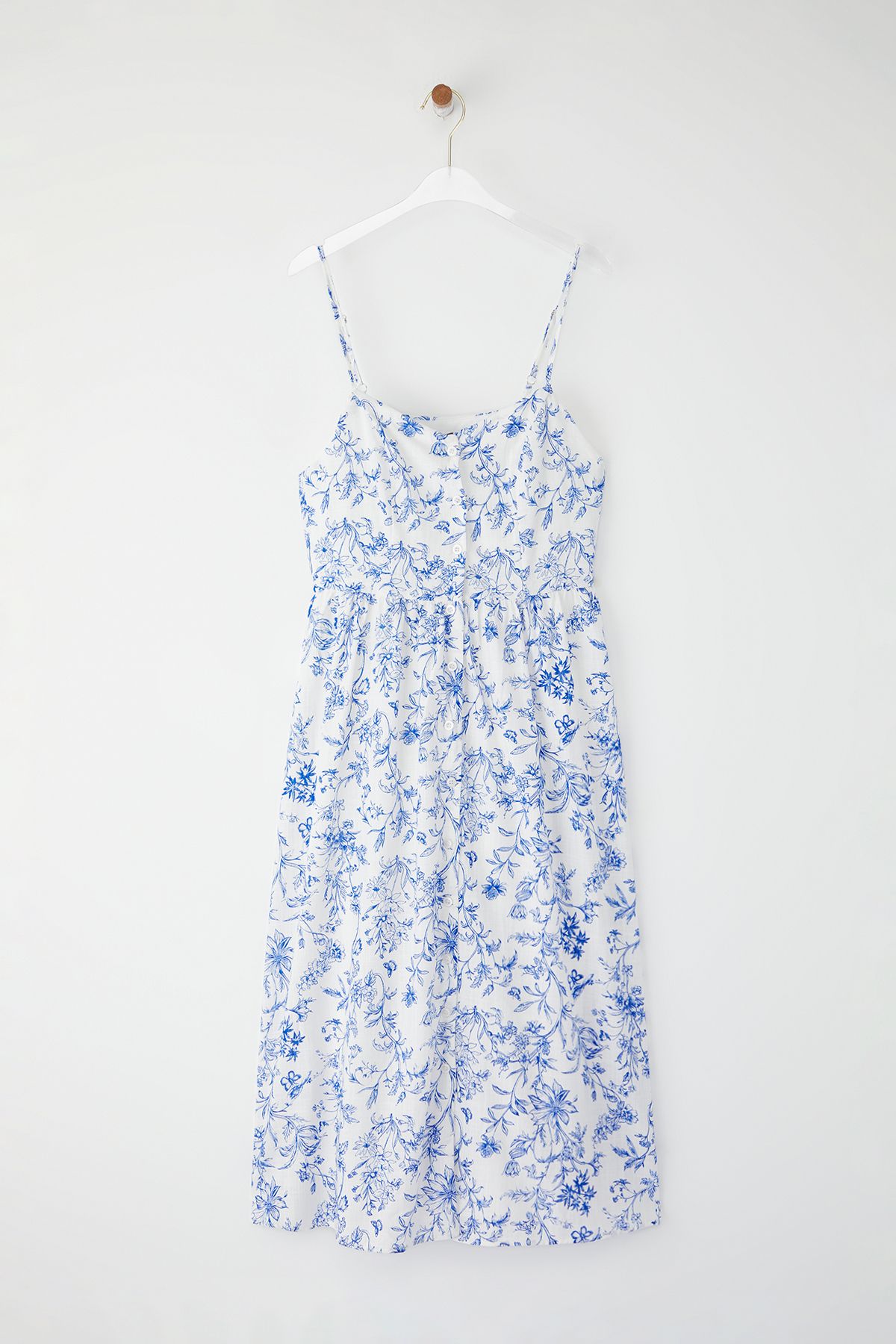 Trendyol Collection-Rochie țesătă midi cu căptușeală în linie A cu flori albe TWOSS25EL00524 5
