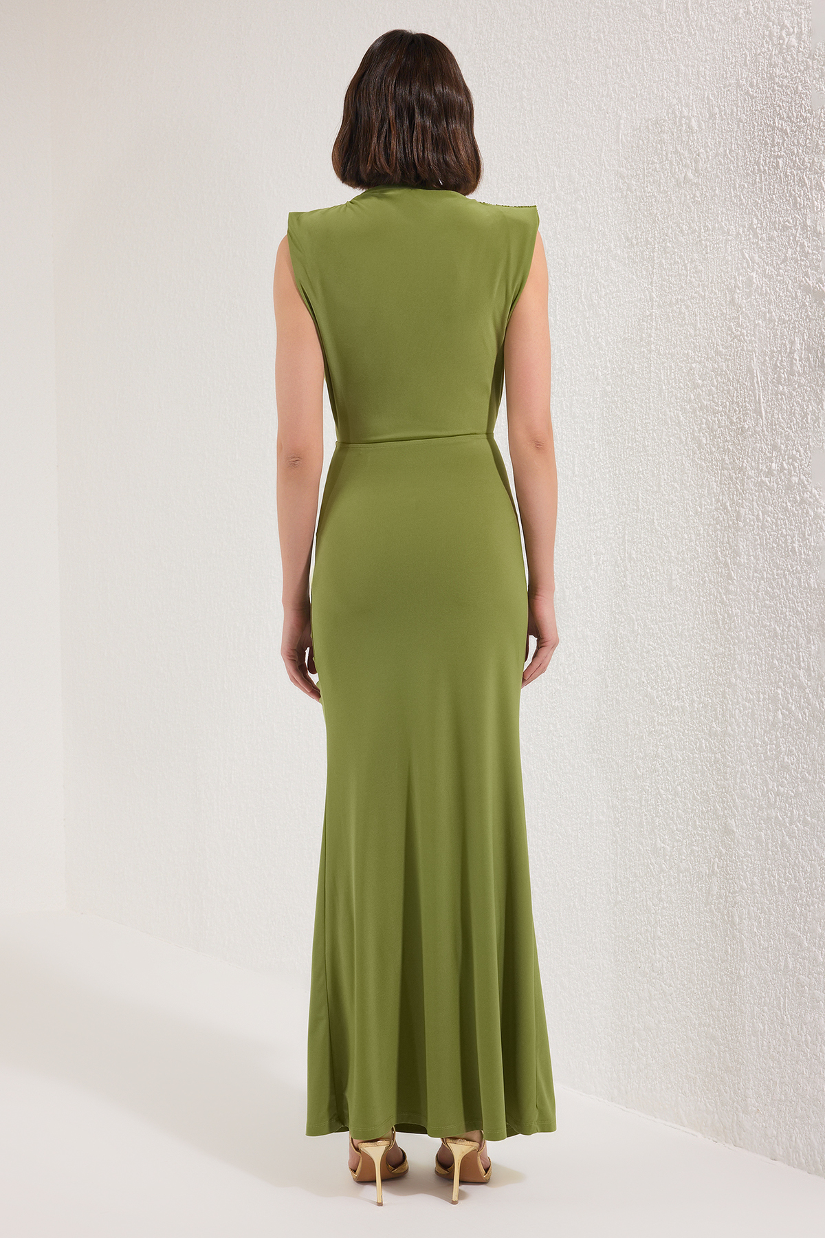 Trendyol Collection Oil Green Body-Fitting Draped Woven Long Stylish  Evening Dress Night Graduation Dress Tprss24Ae00226- Trendyol