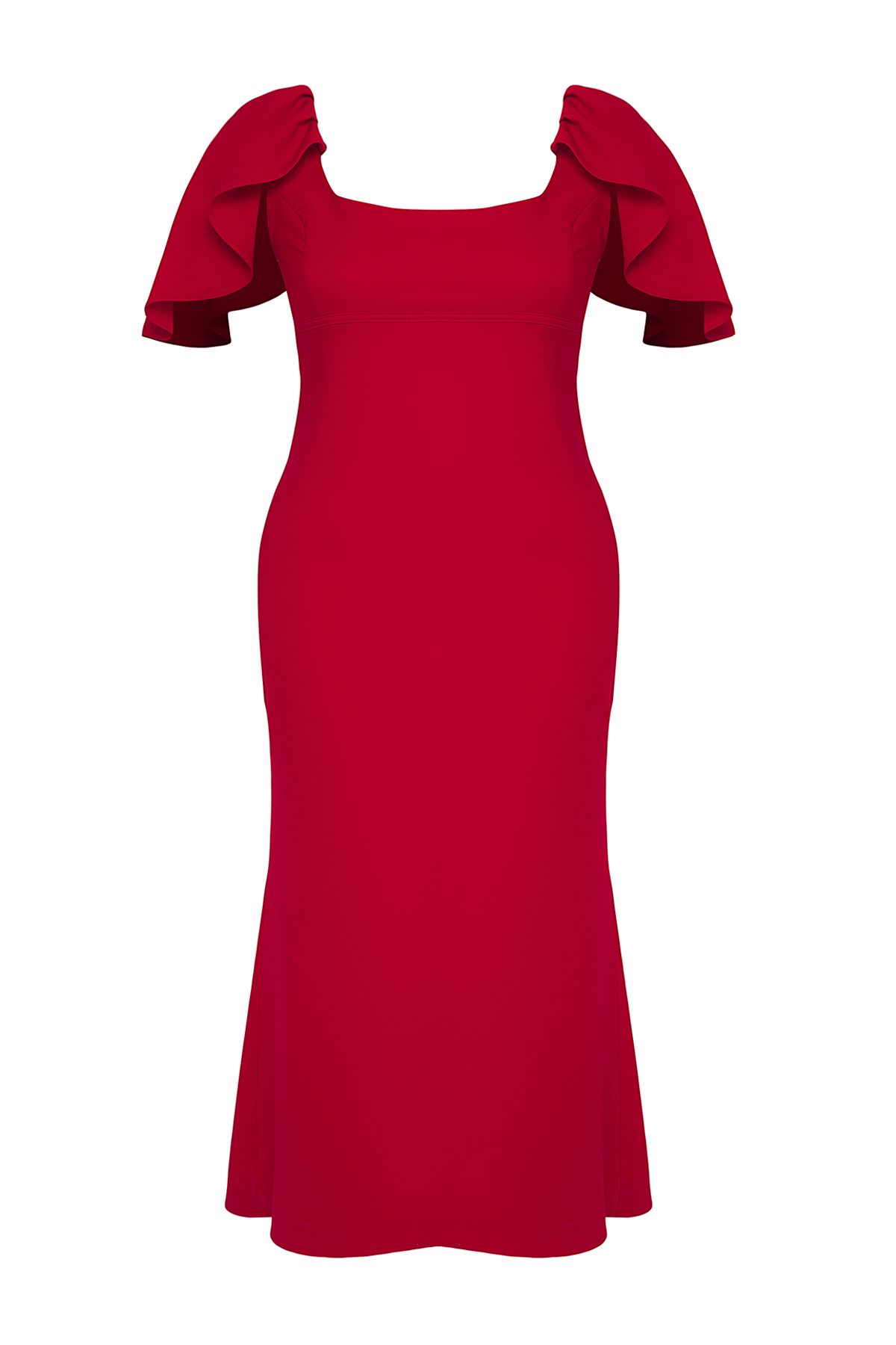 Trendyol Curve-Czerwona tkana sukienka Finike Plus Size 7
