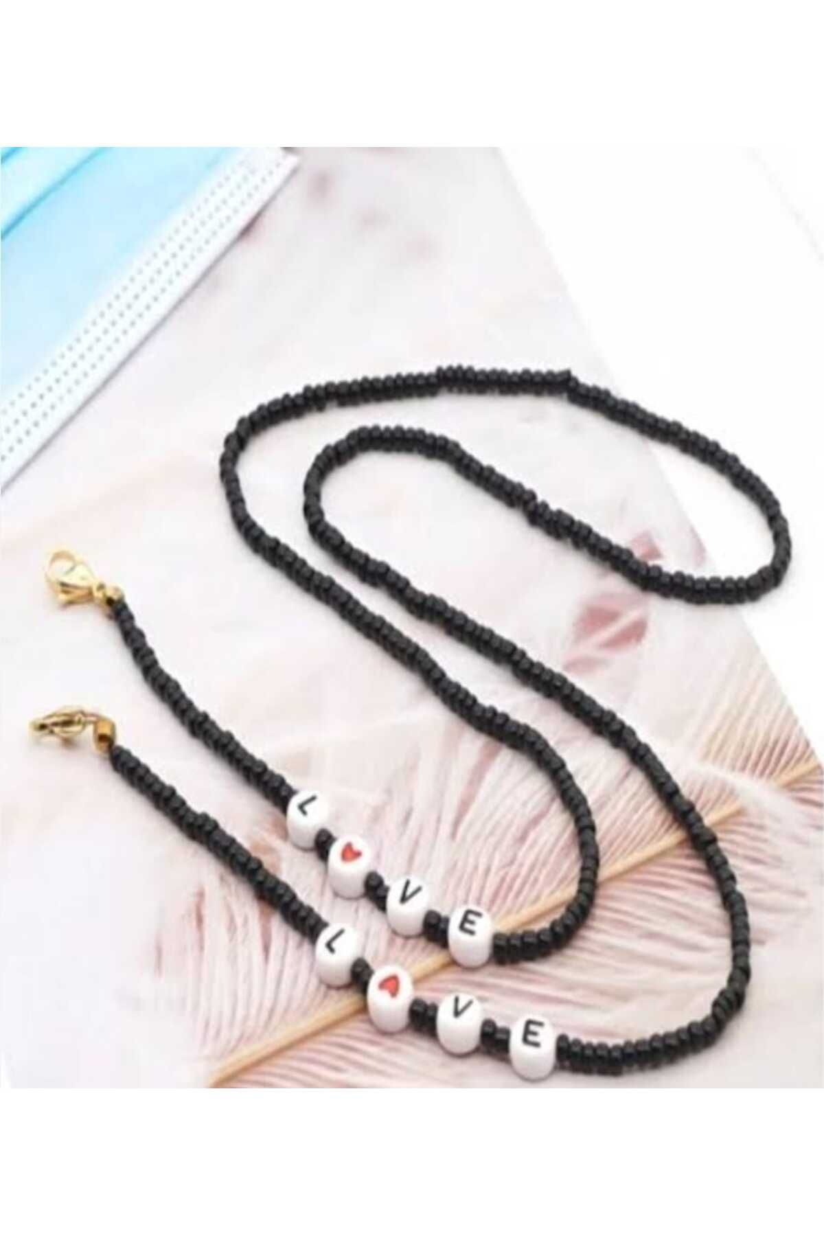 onlinebutik Love Siyah Aksesuar gözlük ipi