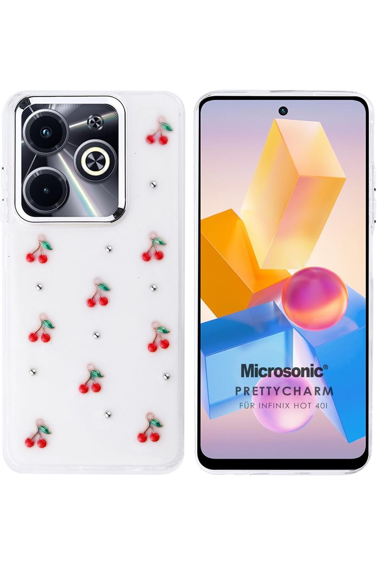 STOREMAX daliashops Infinix Hot 40i Kılıf PrettyCharm Cherry [Hot 40i ile Uyumlu Kılıf - Kırmızı] Star