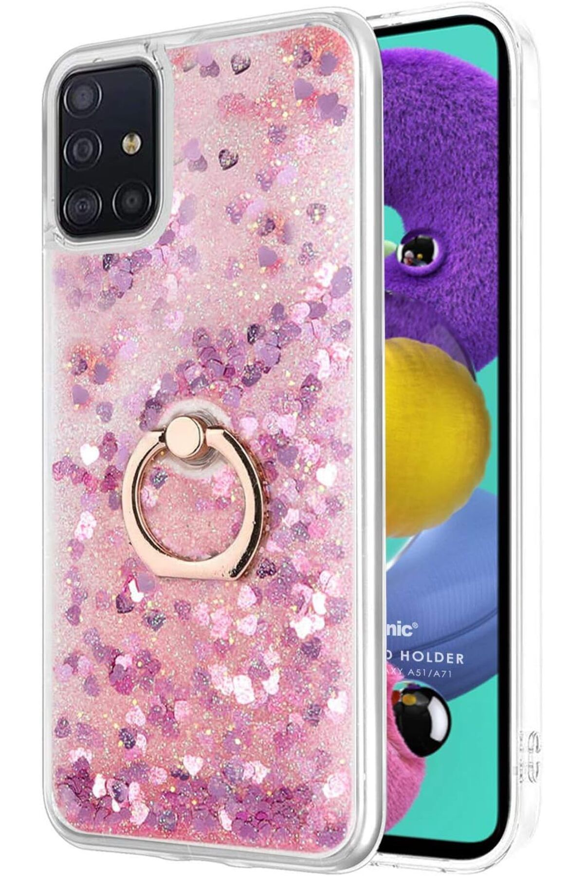 STOREMAX nffashopm Galaxy A71 için Kılıf Glitter Liquid Holder Pembe [Galaxy A71 ile Uyumlu Kılıf - Pemb