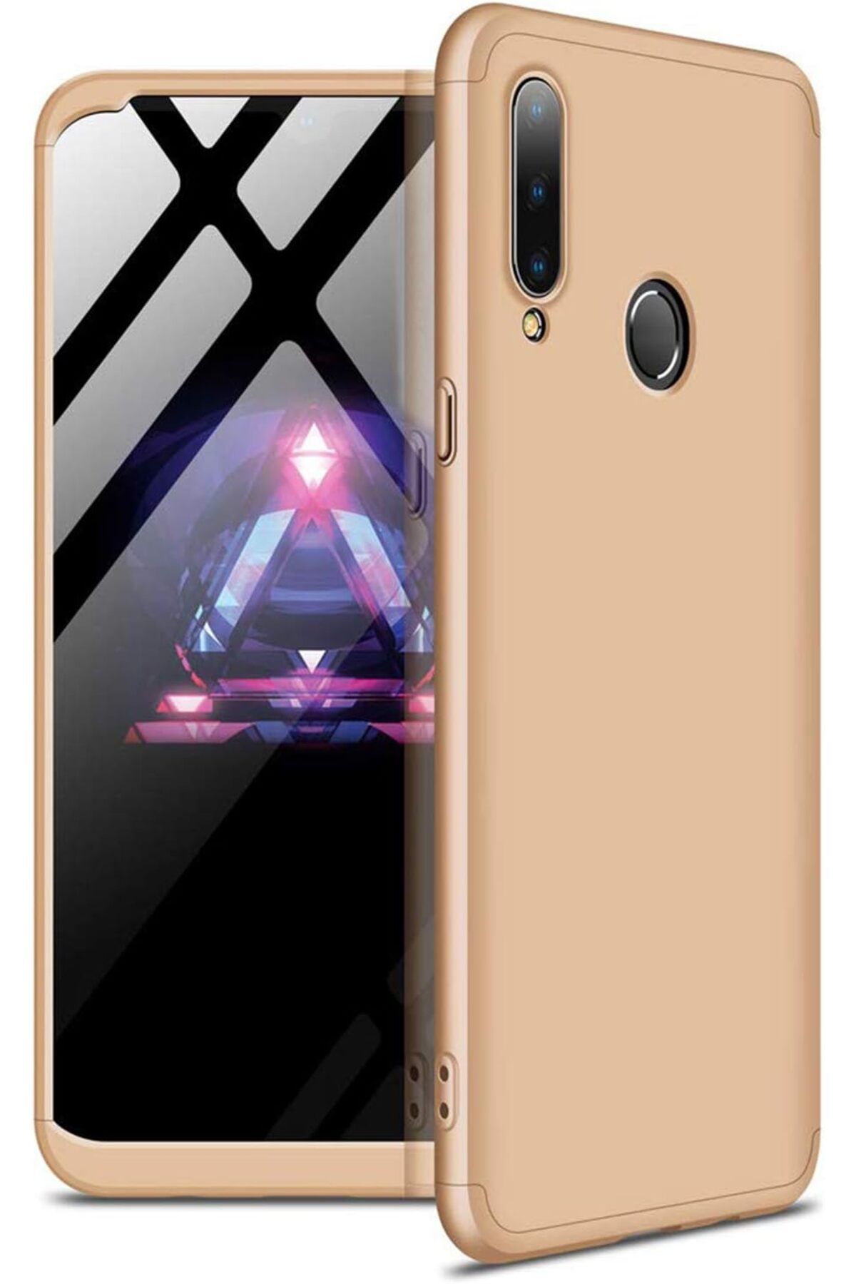 STOREMAX daliashops Galaxy A20s için Kılıf Double Dip 360 Protective Gold [Galaxy A20s ile Uyumlu Kılıf