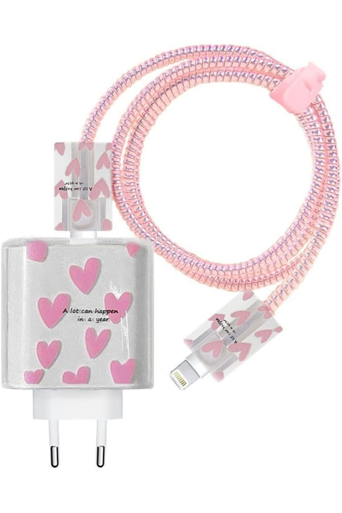 STOREMAX nffashopm iPhone 18w/20w ile uyumlu Pembe Love Şarj Aleti Kılıfı, Şarj Kablosu Örme Aparatı,
